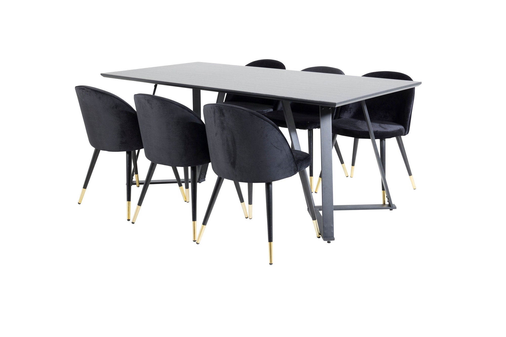 Venture Home Marina spisebord - Black top / Black Legs +Velvet Spisebordsstol Brass - Black / Black_6
