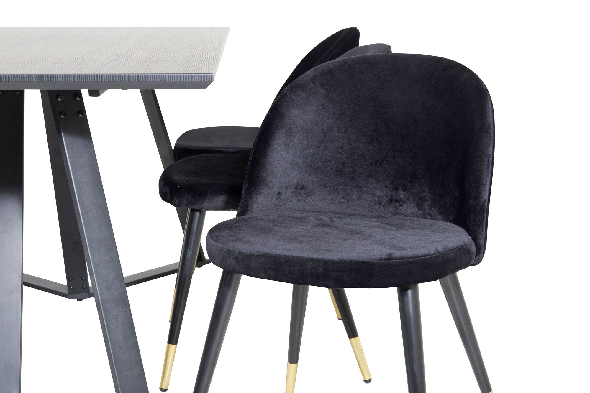 Venture Home Marina spisebord - Black top / Black Legs +Velvet Spisebordsstol Brass - Black / Black_6