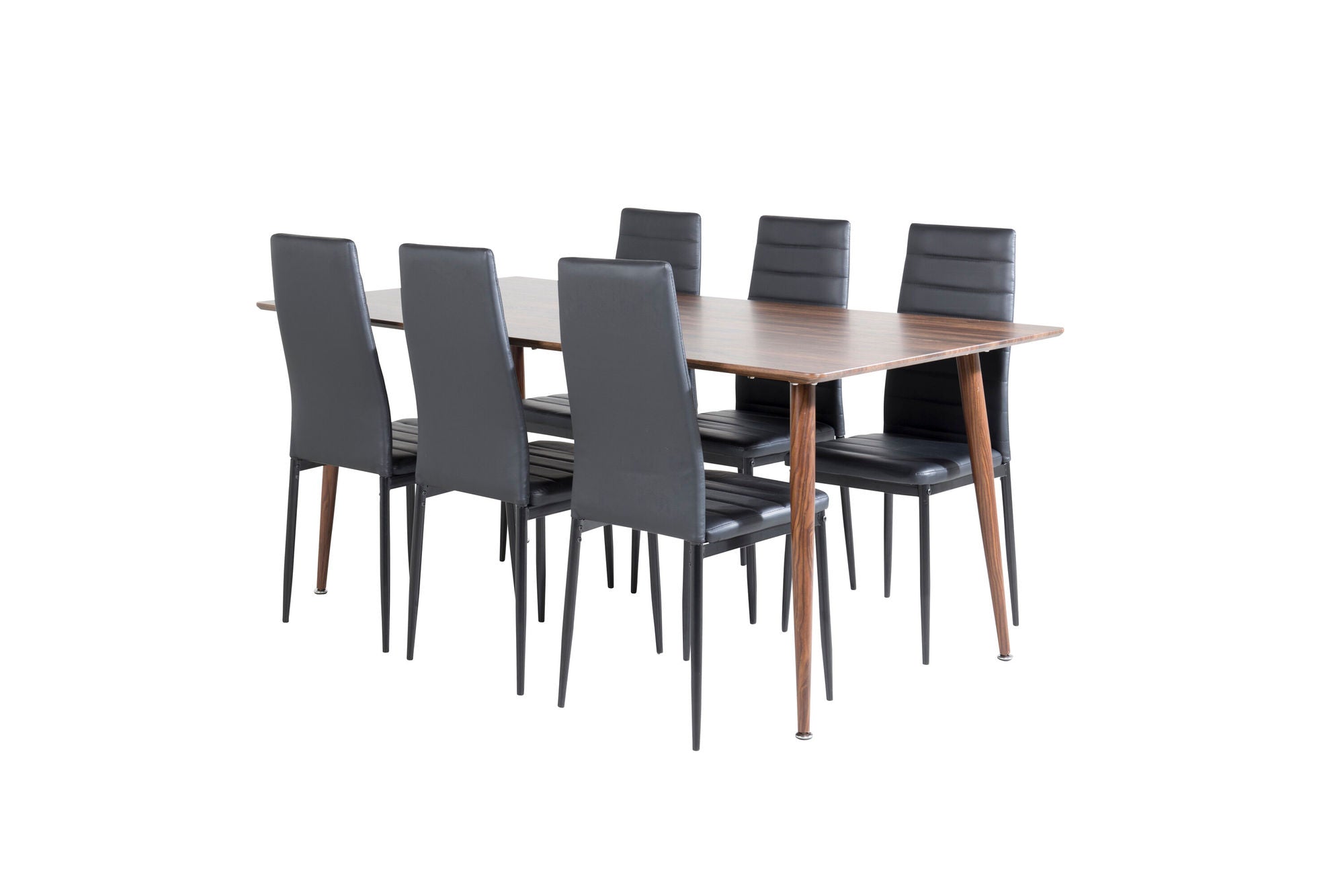 Venture Home Polar spisebord 180 cm - Walnut top - Walnut Legs+Slim High Back Spisebordsstol - Black Legs - Black PU_6
