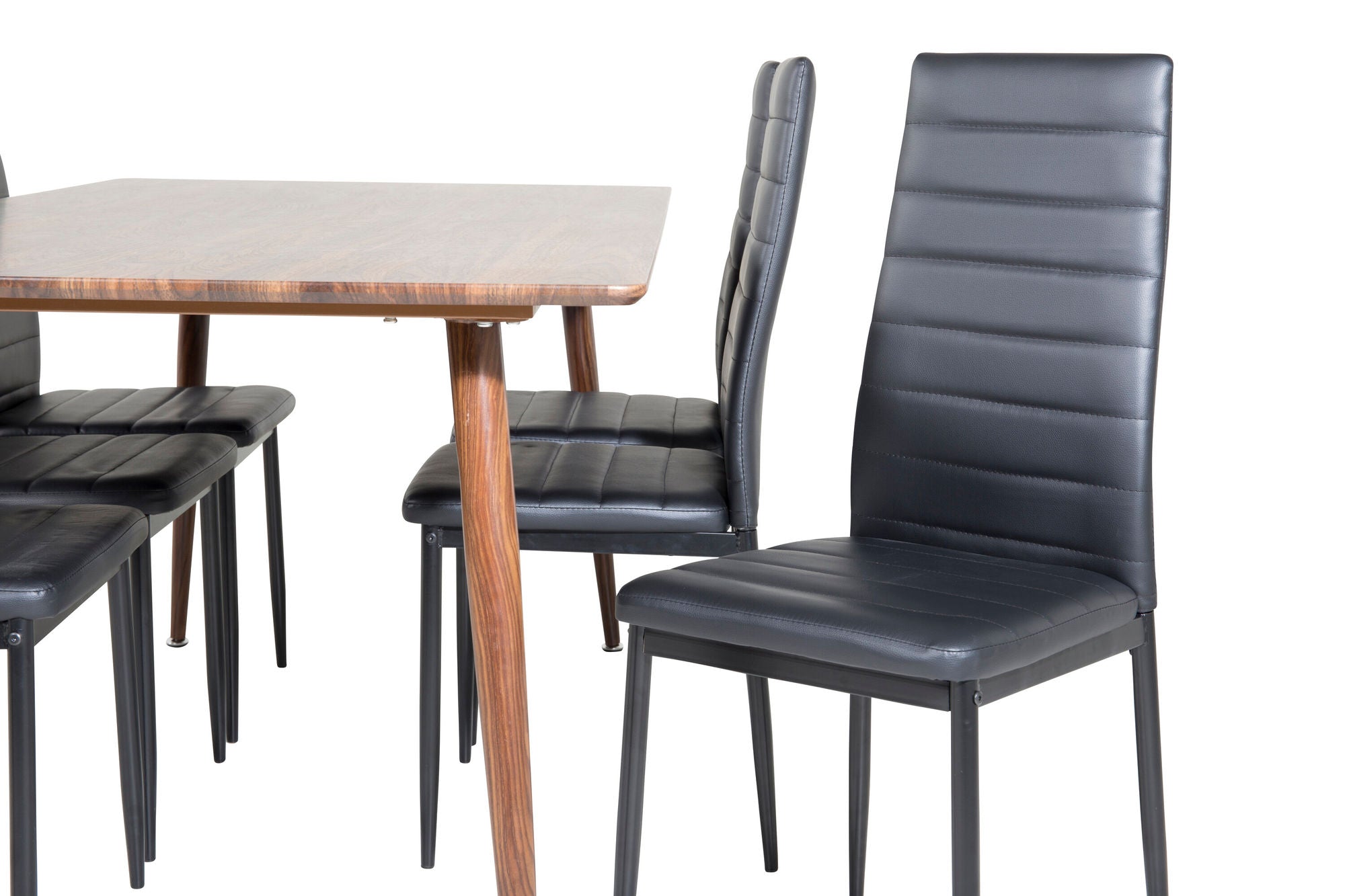 Venture Home Polar spisebord 180 cm - Walnut top - Walnut Legs+Slim High Back Spisebordsstol - Black Legs - Black PU_6