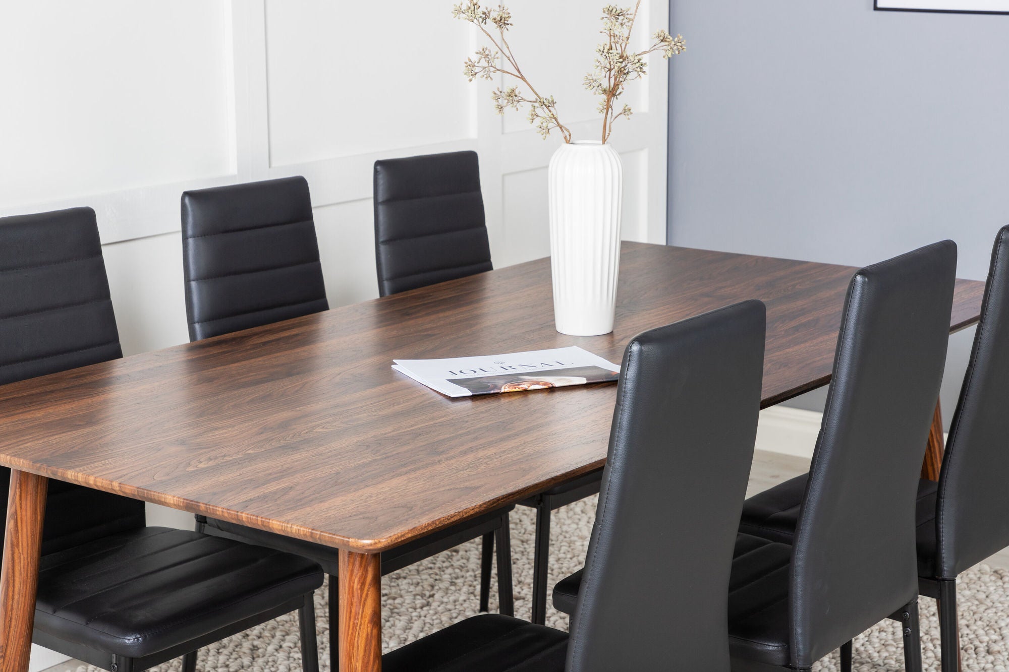 Venture Home Polar spisebord 180 cm - Walnut top - Walnut Legs+Slim High Back Spisebordsstol - Black Legs - Black PU_6