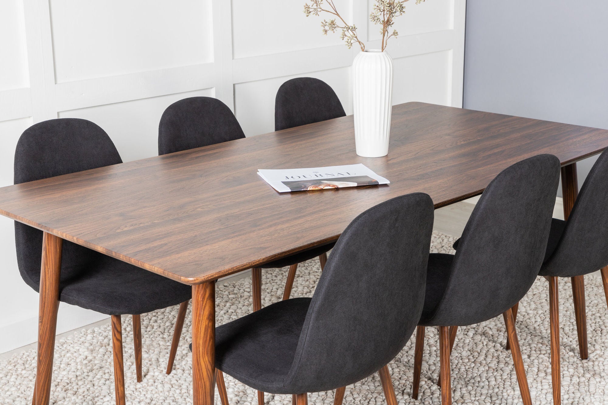 Venture Home Polar spisebord 180 cm - Walnut top - Walnut Legs+Polar Spisebordsstol - Walnut Legs - Black Fabric_6