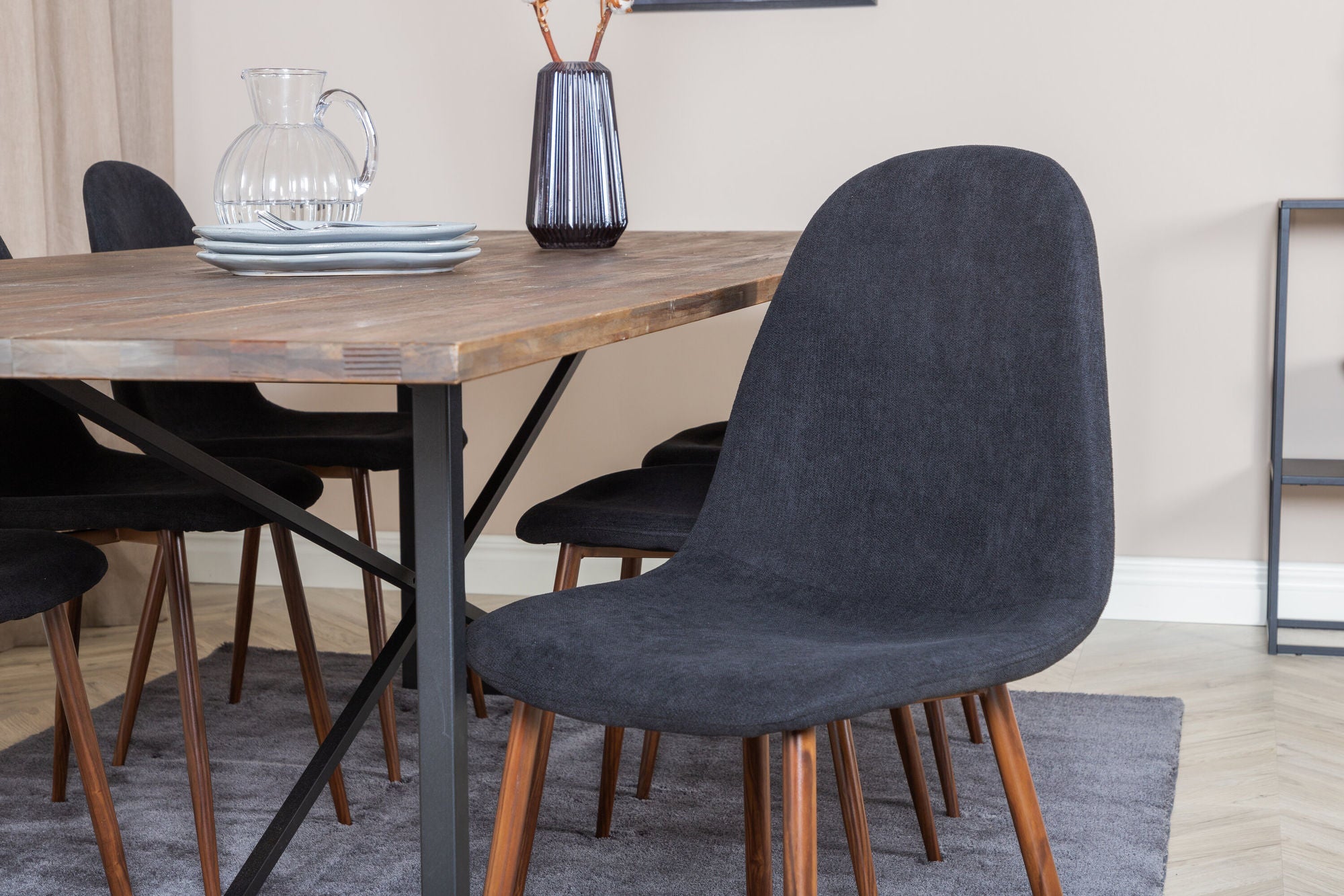 Venture Home Padang spisebord - 250*100*H76 - Dark Teak / Black+Polar Spisebordsstol - Walnut Legs - Black Fabric_6
