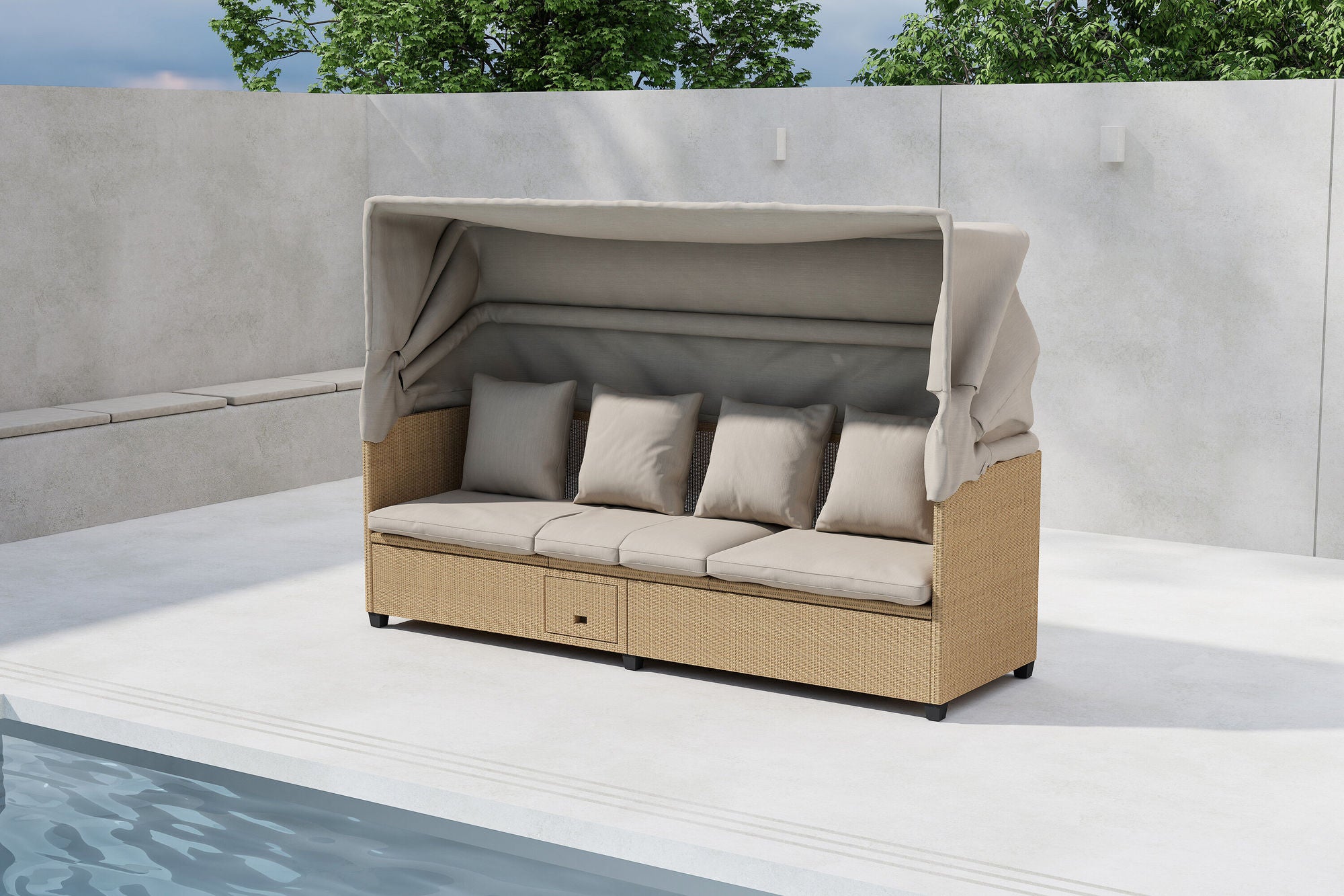Venture Home Nopy - Sun Lounge with Canopy- Beige / Beige - Wicker