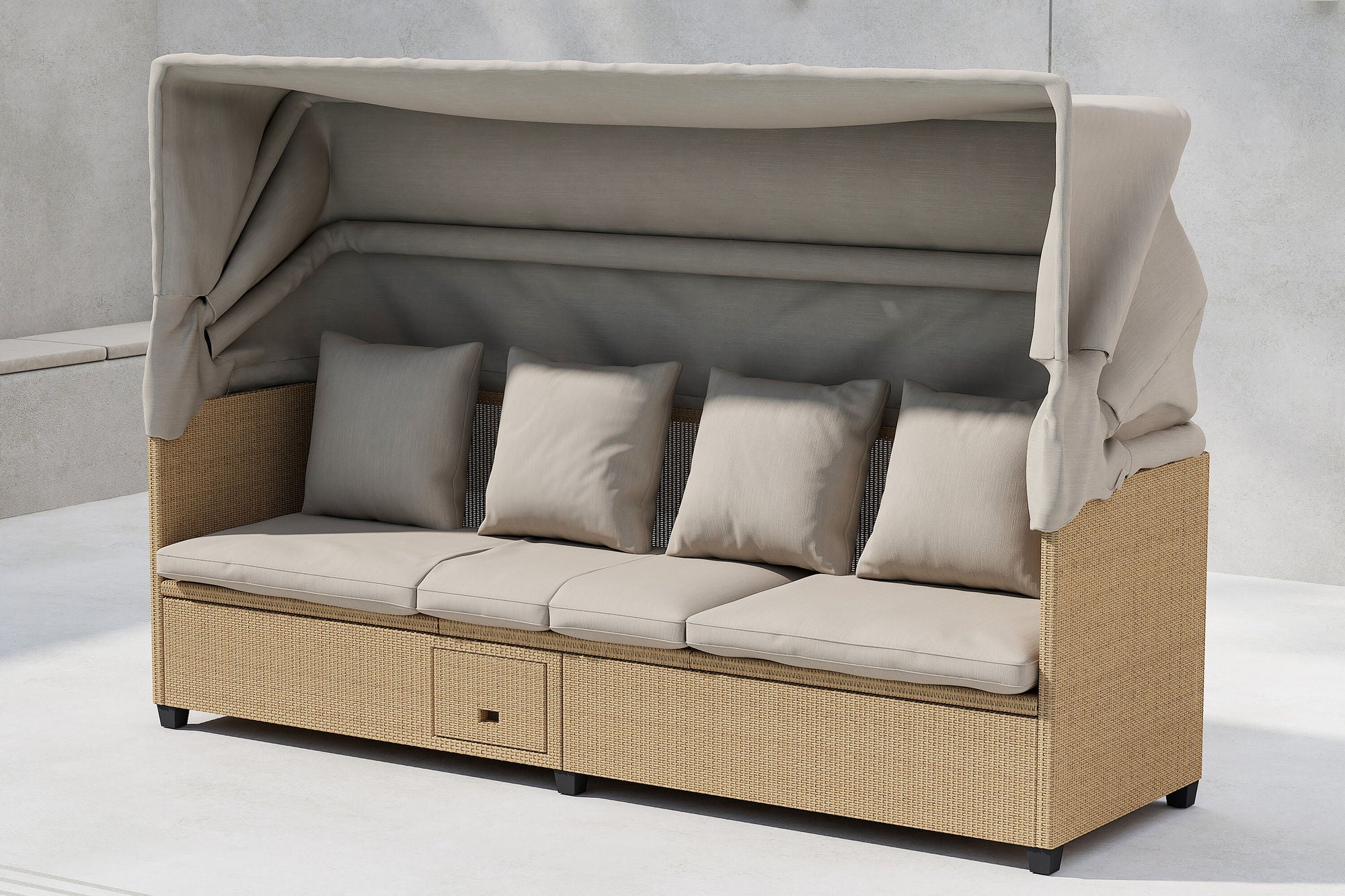 Venture Home Nopy - Sun Lounge with Canopy- Beige / Beige - Wicker