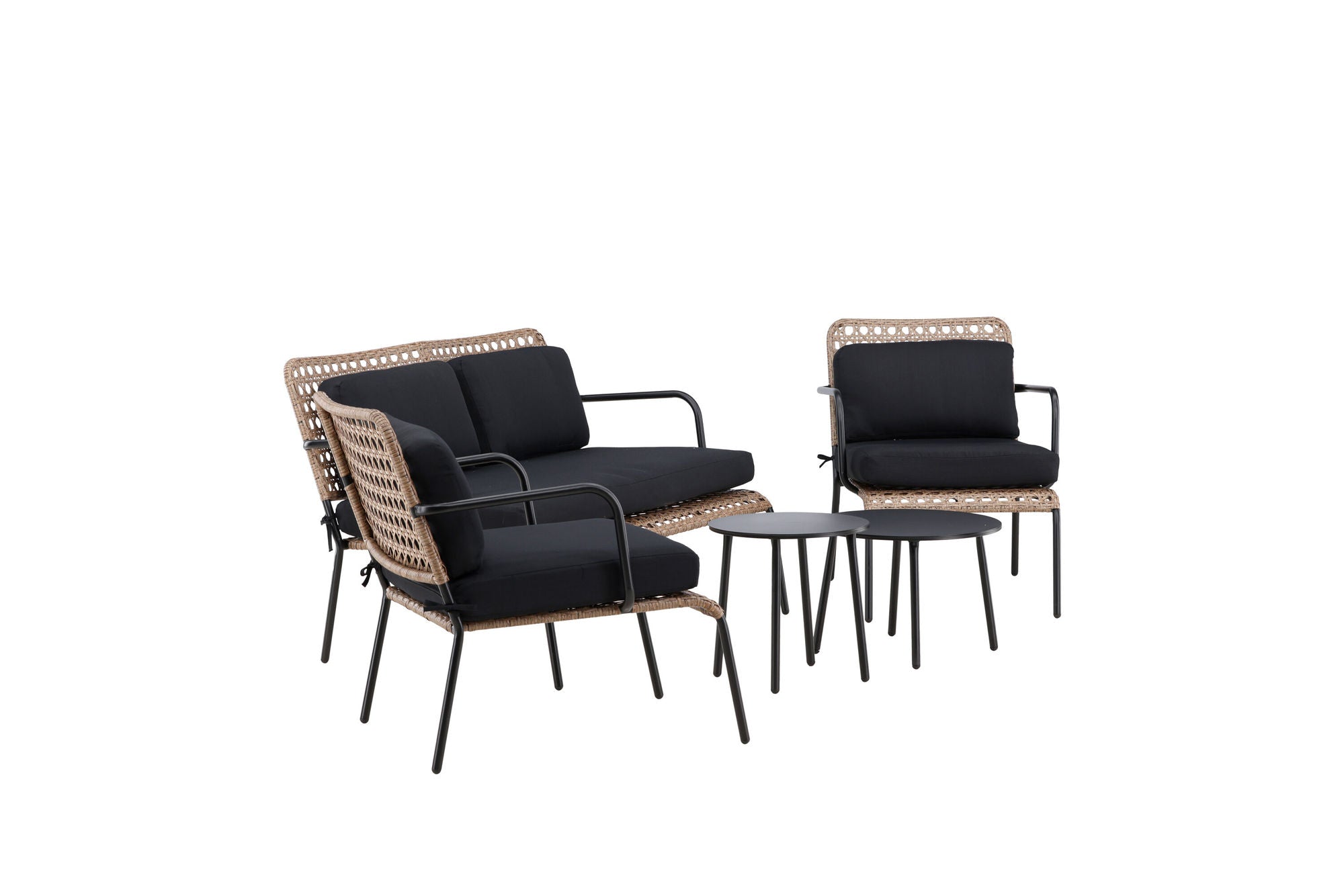 Venture Home Paola Sofa set - Black Steel / Nature Wicker / Black Cushion