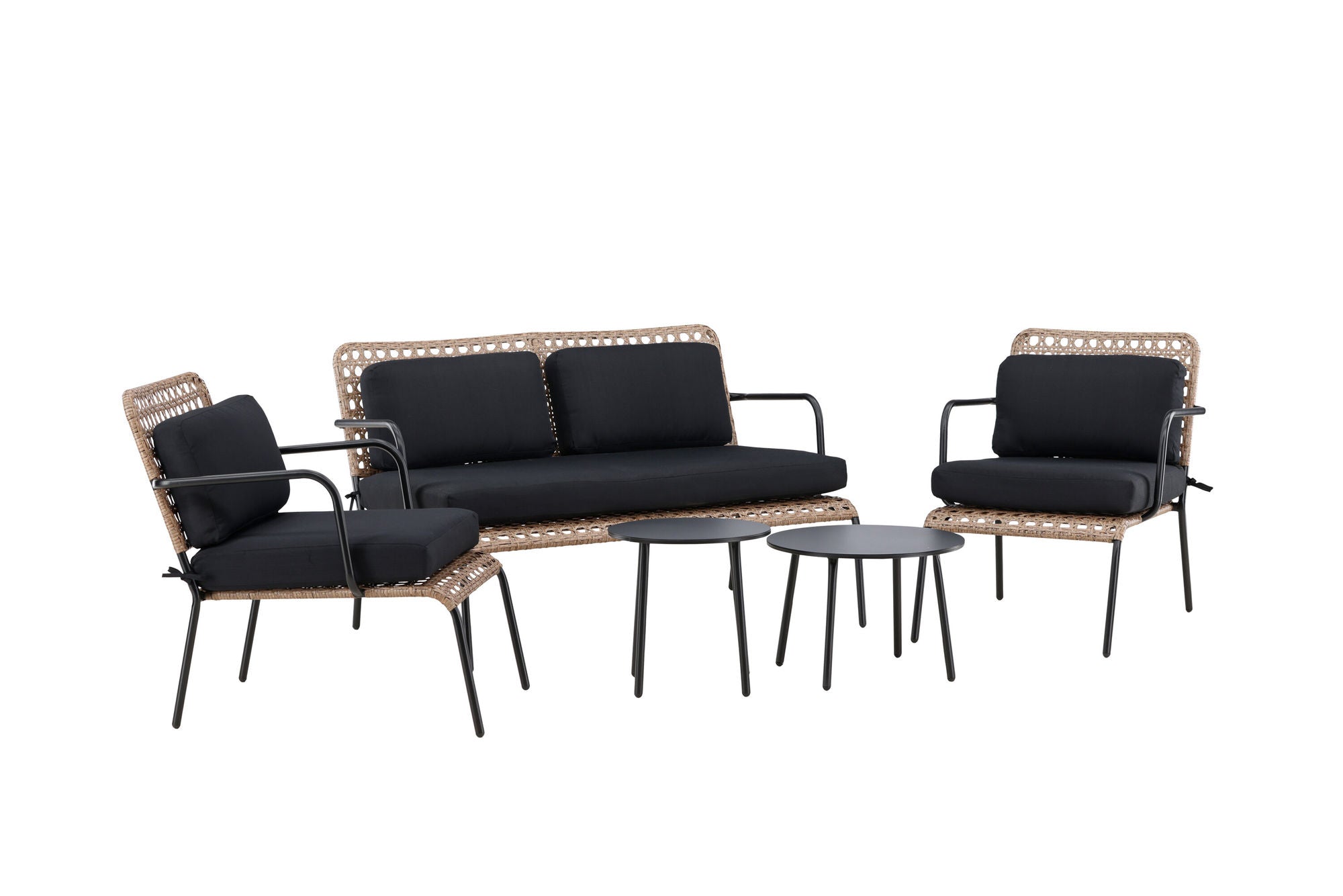 Venture Home Paola Sofa set - Black Steel / Nature Wicker / Black Cushion
