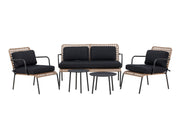 Venture Home Paola Sofa set - Black Steel / Nature Wicker / Black Cushion