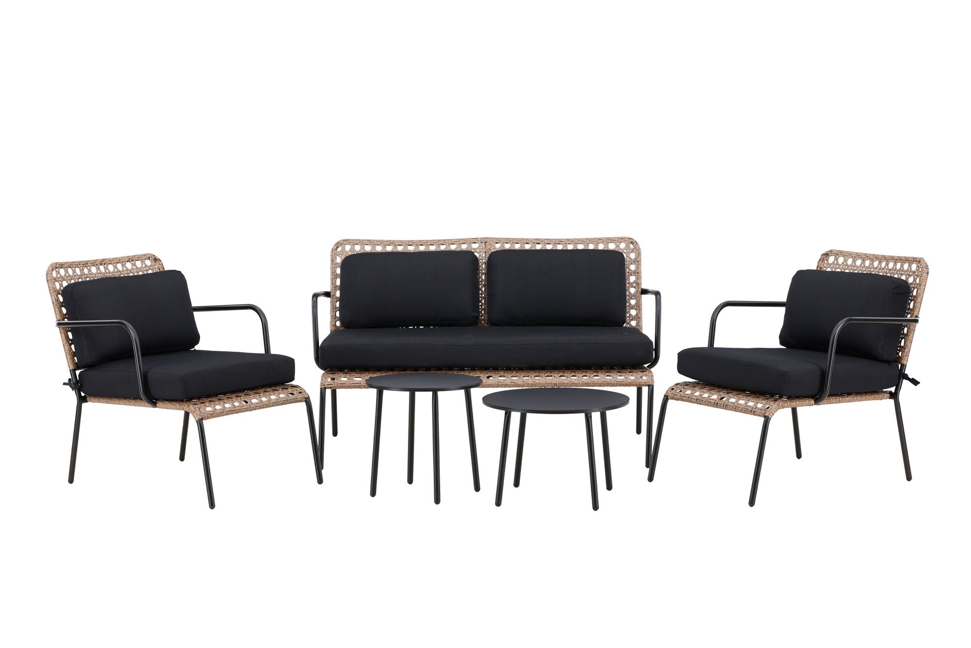 Venture Home Paola Sofa set - Black Steel / Nature Wicker / Black Cushion