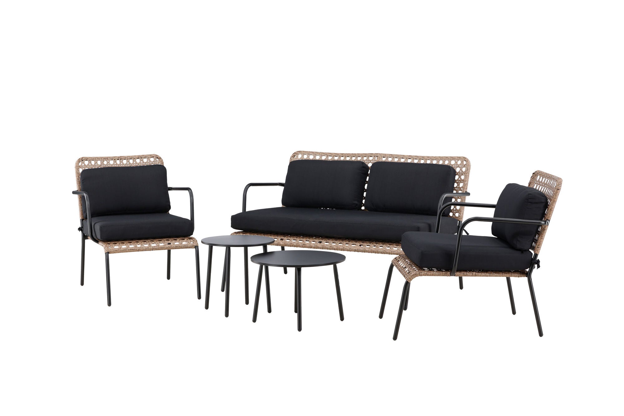 Venture Home Paola Sofa set - Black Steel / Nature Wicker / Black Cushion