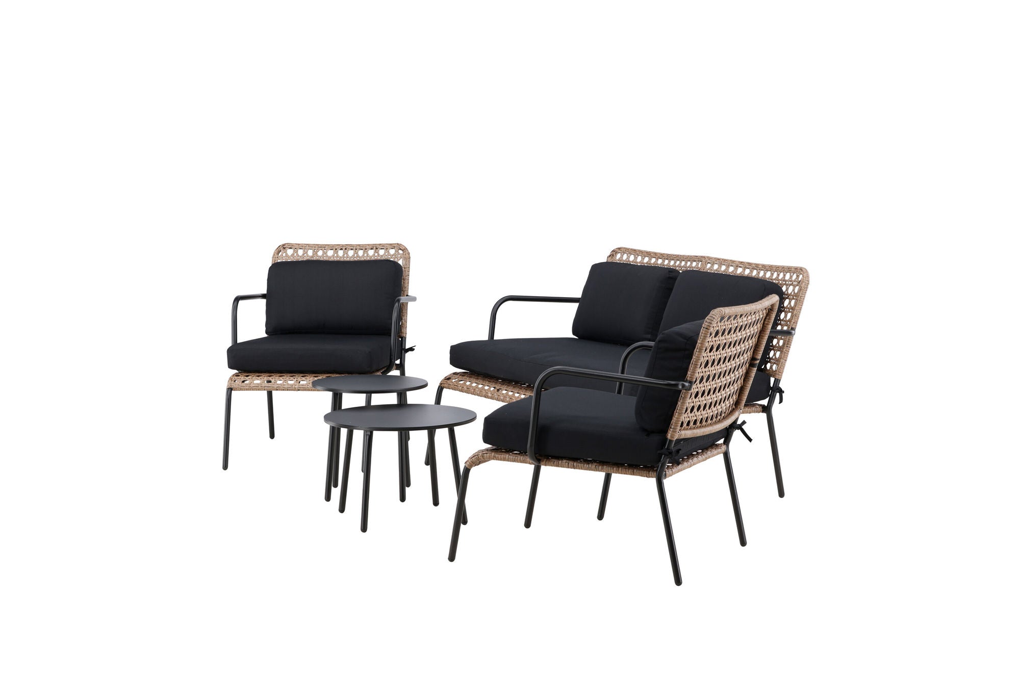 Venture Home Paola Sofa set - Black Steel / Nature Wicker / Black Cushion