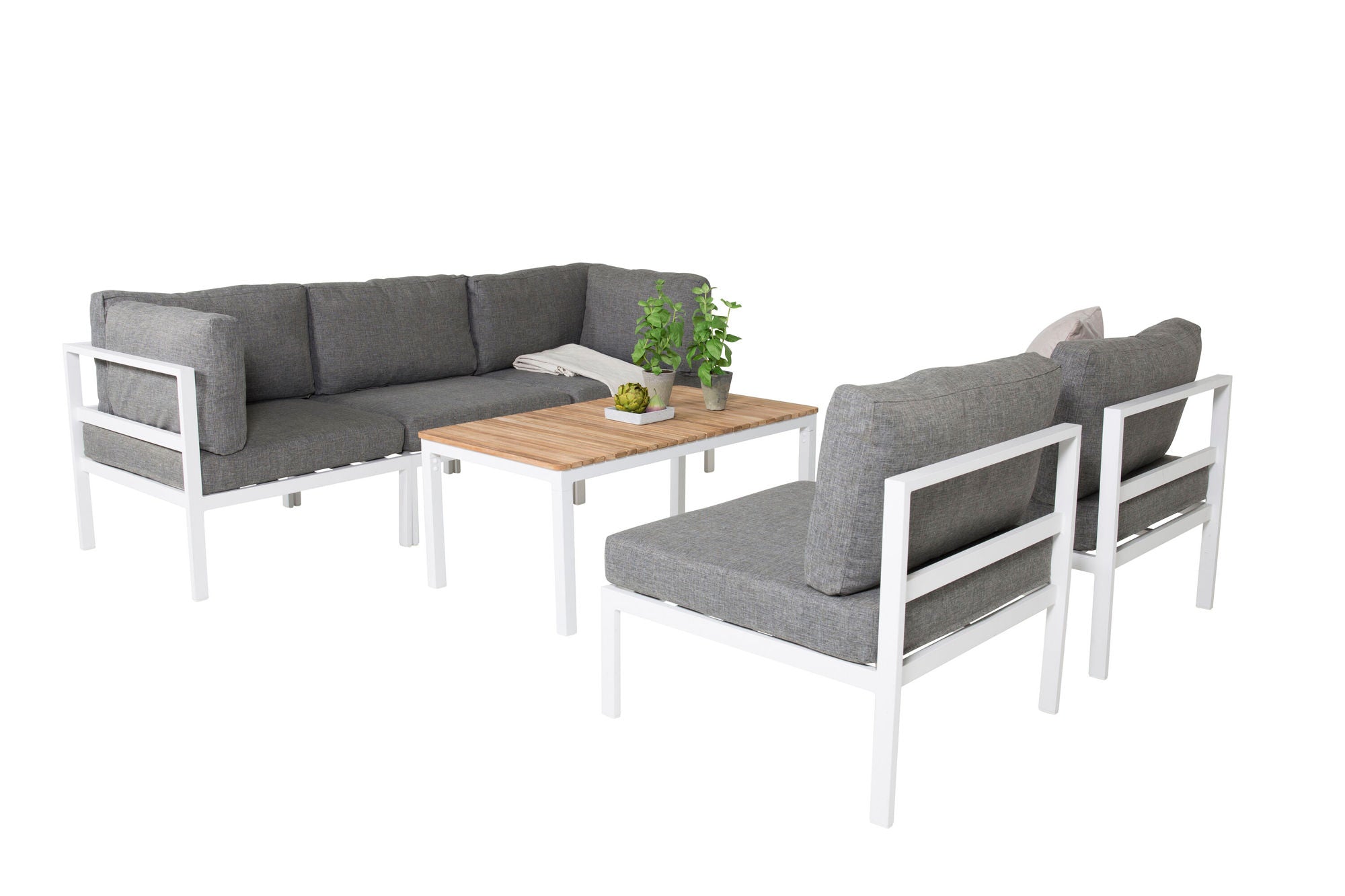 Venture Home Copacabana hjørne Part - White Alu / Grey Cushion+Brasilia Sofa bord 60*110*55