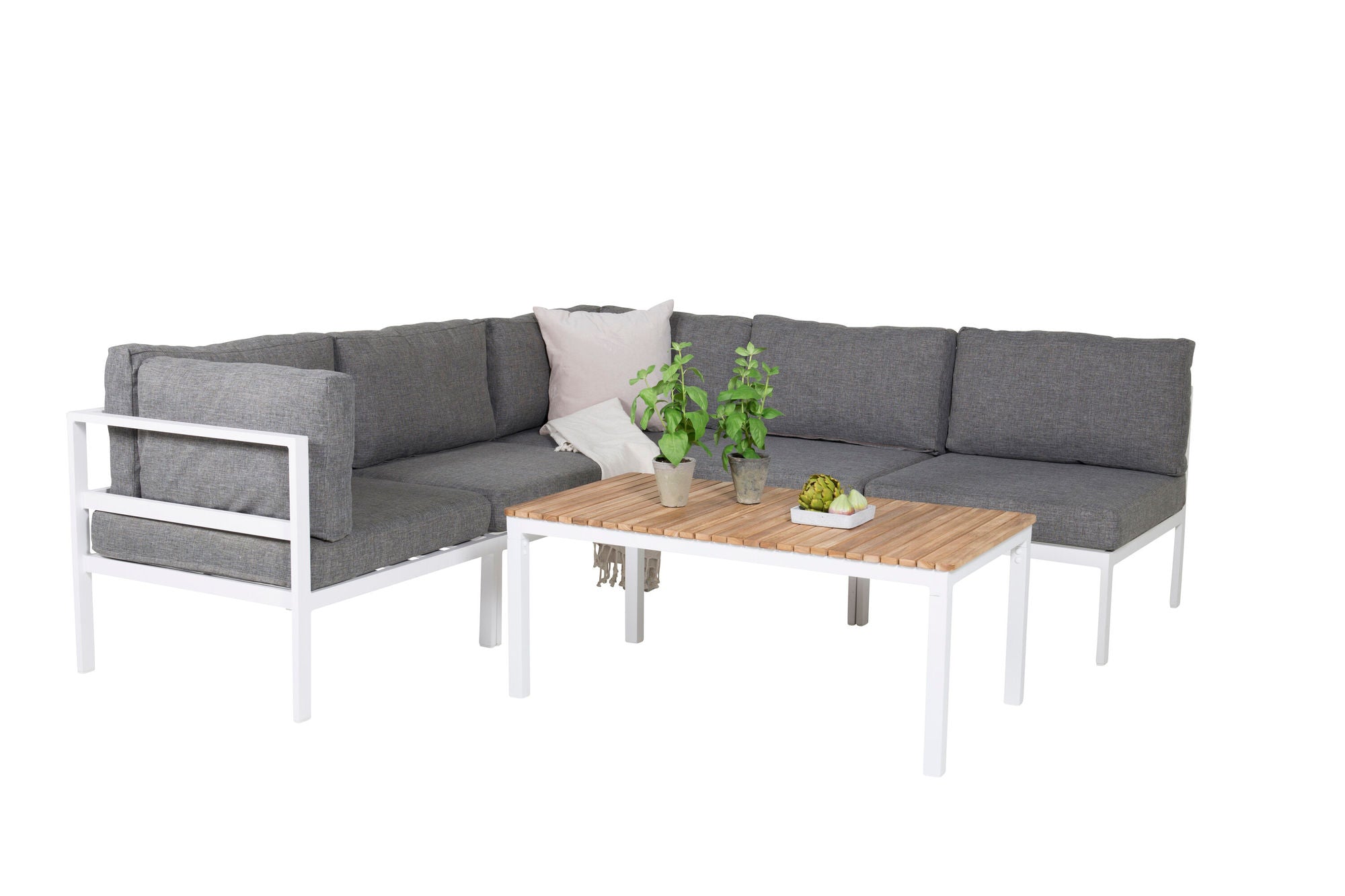 Venture Home Copacabana hjørne Part - White Alu / Grey Cushion+Brasilia Sofa bord 60*110*55