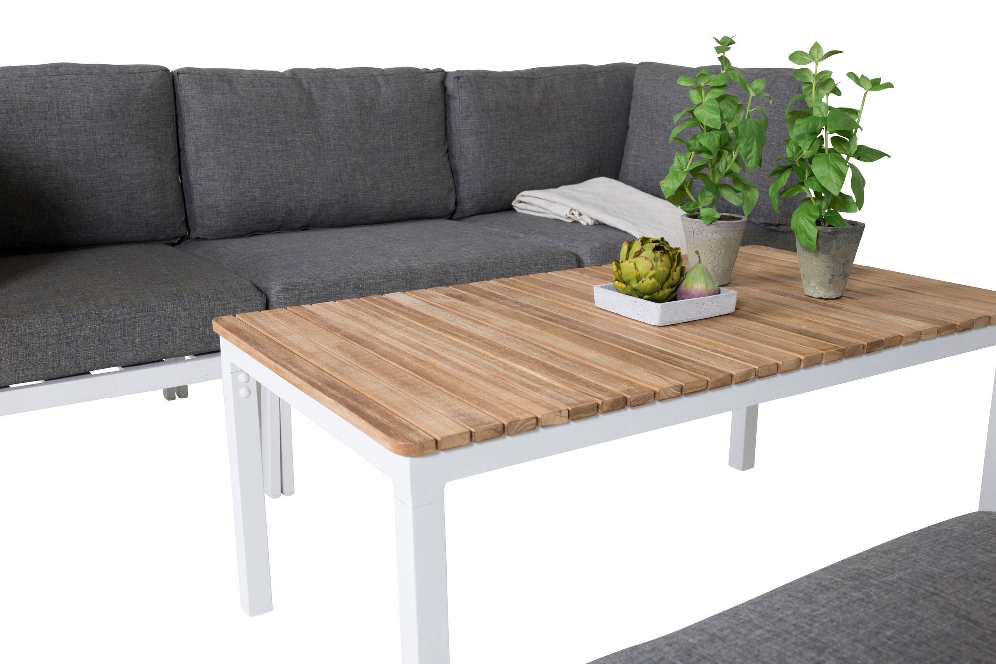 Venture Home Copacabana hjørne Part - White Alu / Grey Cushion+Brasilia Sofa bord 60*110*55