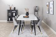 Venture Home Polar Elips Matbord - Svart / Vit - 240*100*H75 +Velvet Spisebordsstol Brass - Light Grey / Black _6