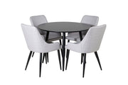 Venture Home Plaza Runt Matbord - Svart / Svart - ø100*H75 +Plaza Dining chair - Black legs - Light Grey Fabric _4