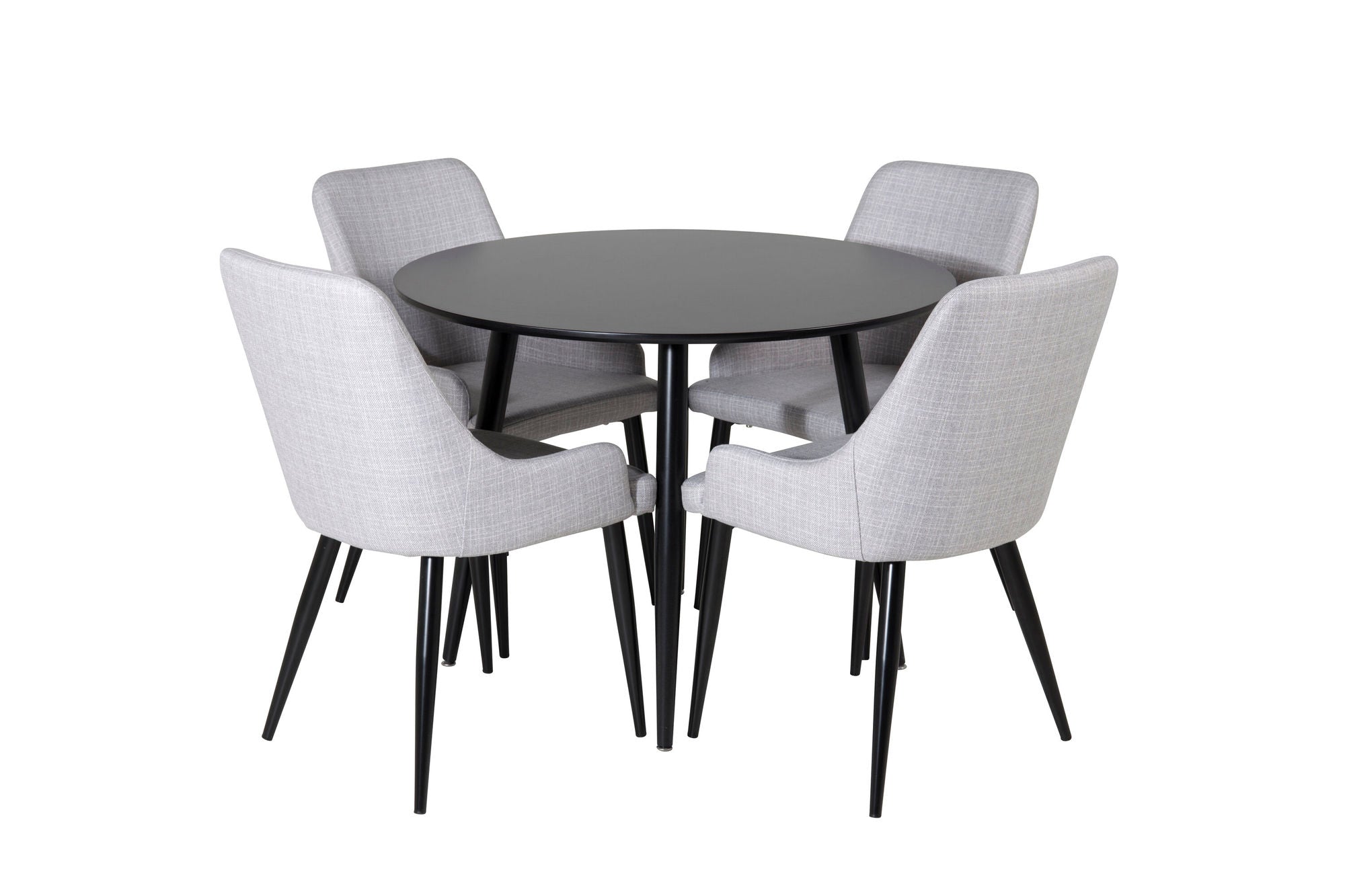 Venture Home Plaza Runt Matbord - Svart / Svart - ø100*H75 +Plaza Dining chair - Black legs - Light Grey Fabric _4