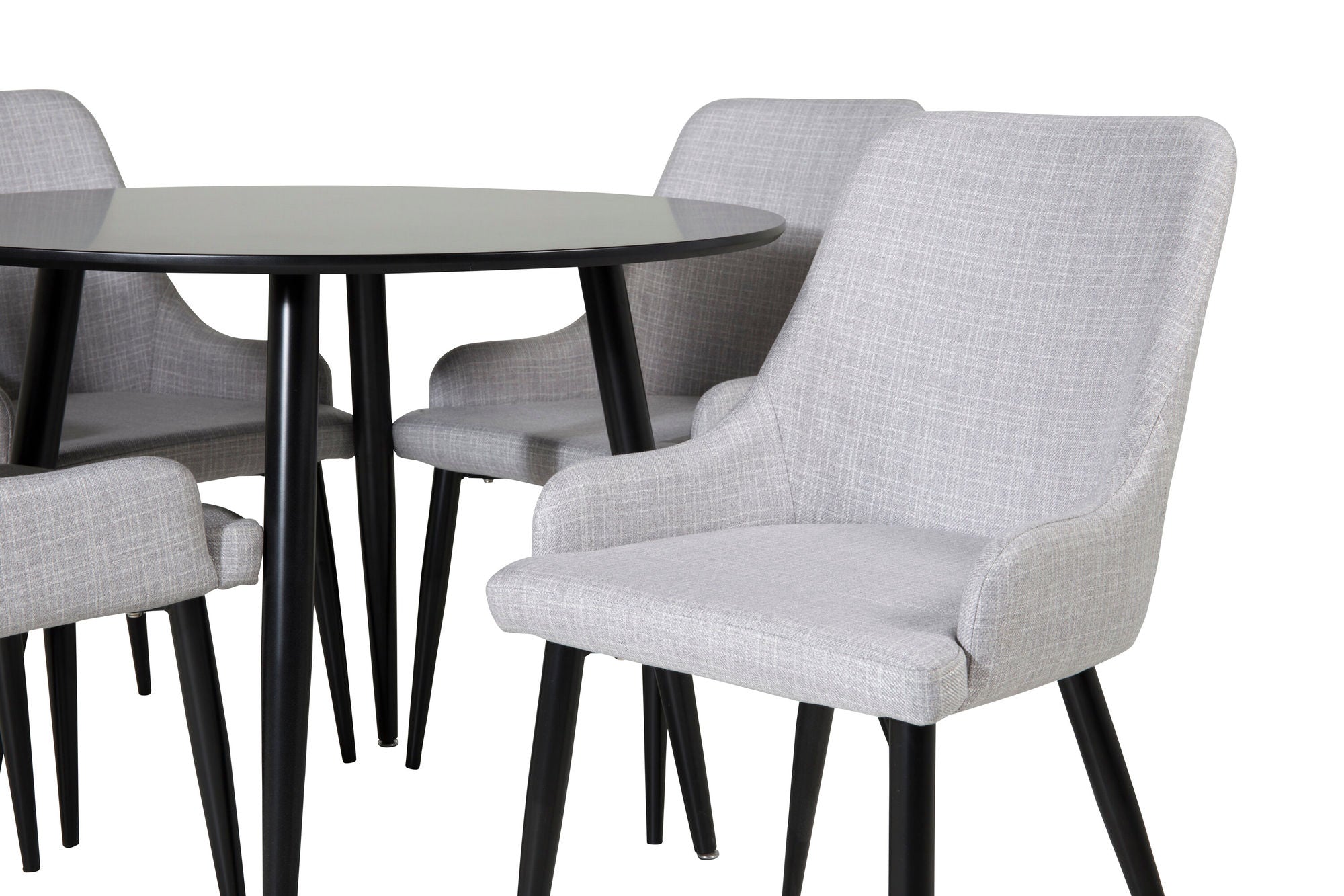 Venture Home Plaza Runt Matbord - Svart / Svart - ø100*H75 +Plaza Dining chair - Black legs - Light Grey Fabric _4