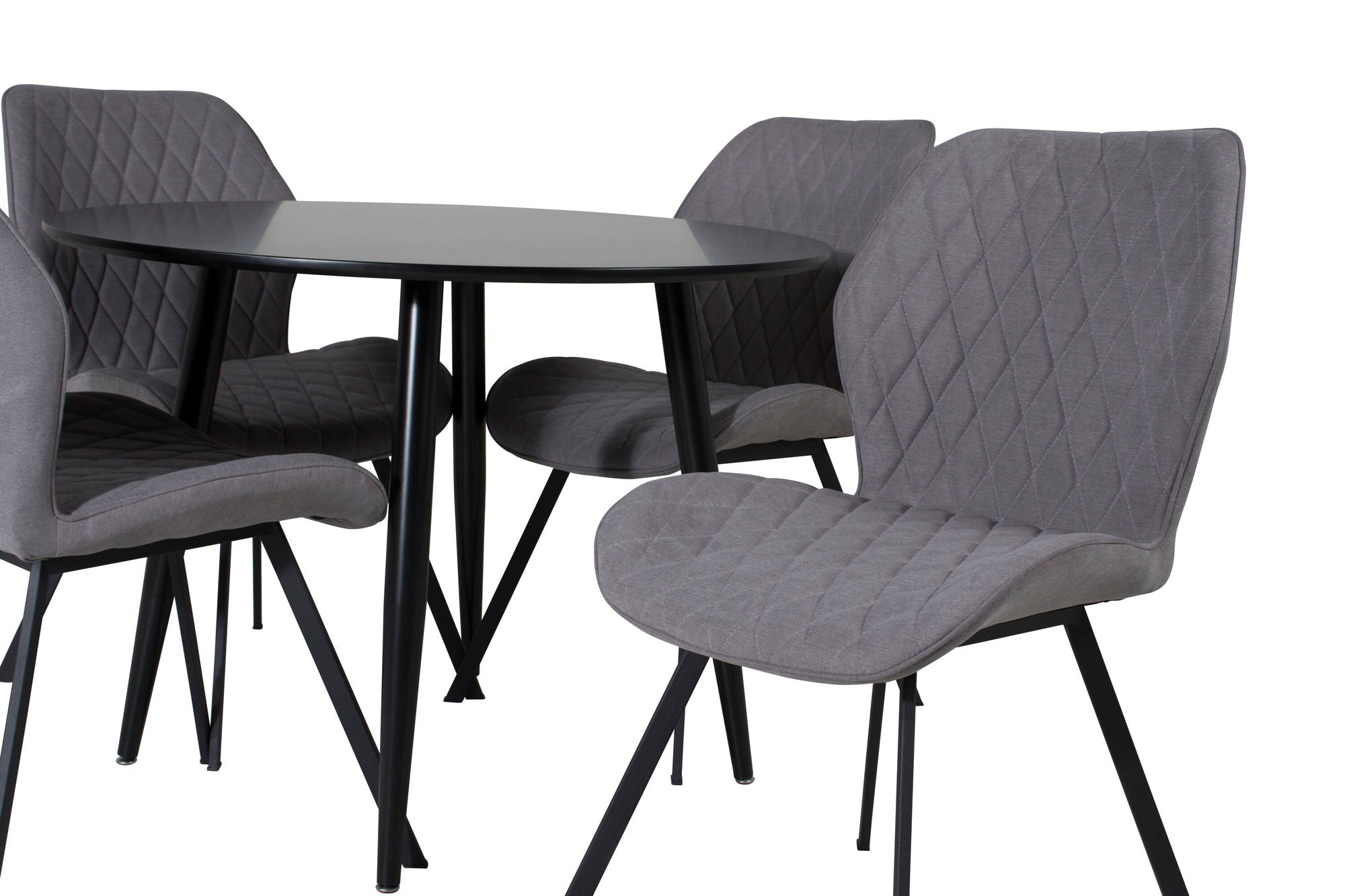 Venture Home Plaza Runt Matbord - Svart / Svart - ø100*H75 +Gemma Spisebordsstol - Black Legs - Grey Fabric _4