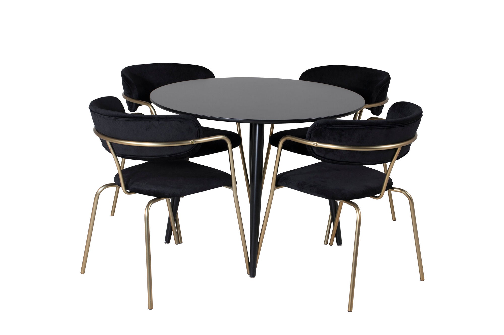 Venture Home Plaza Runt Matbord - Svart / Svart - ø100*H75 +Arrow armchair - Brass Legs - Black Velvet _4