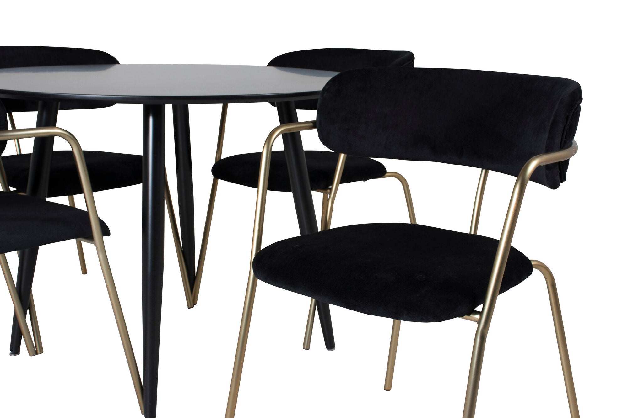Venture Home Plaza Runt Matbord - Svart / Svart - ø100*H75 +Arrow armchair - Brass Legs - Black Velvet _4