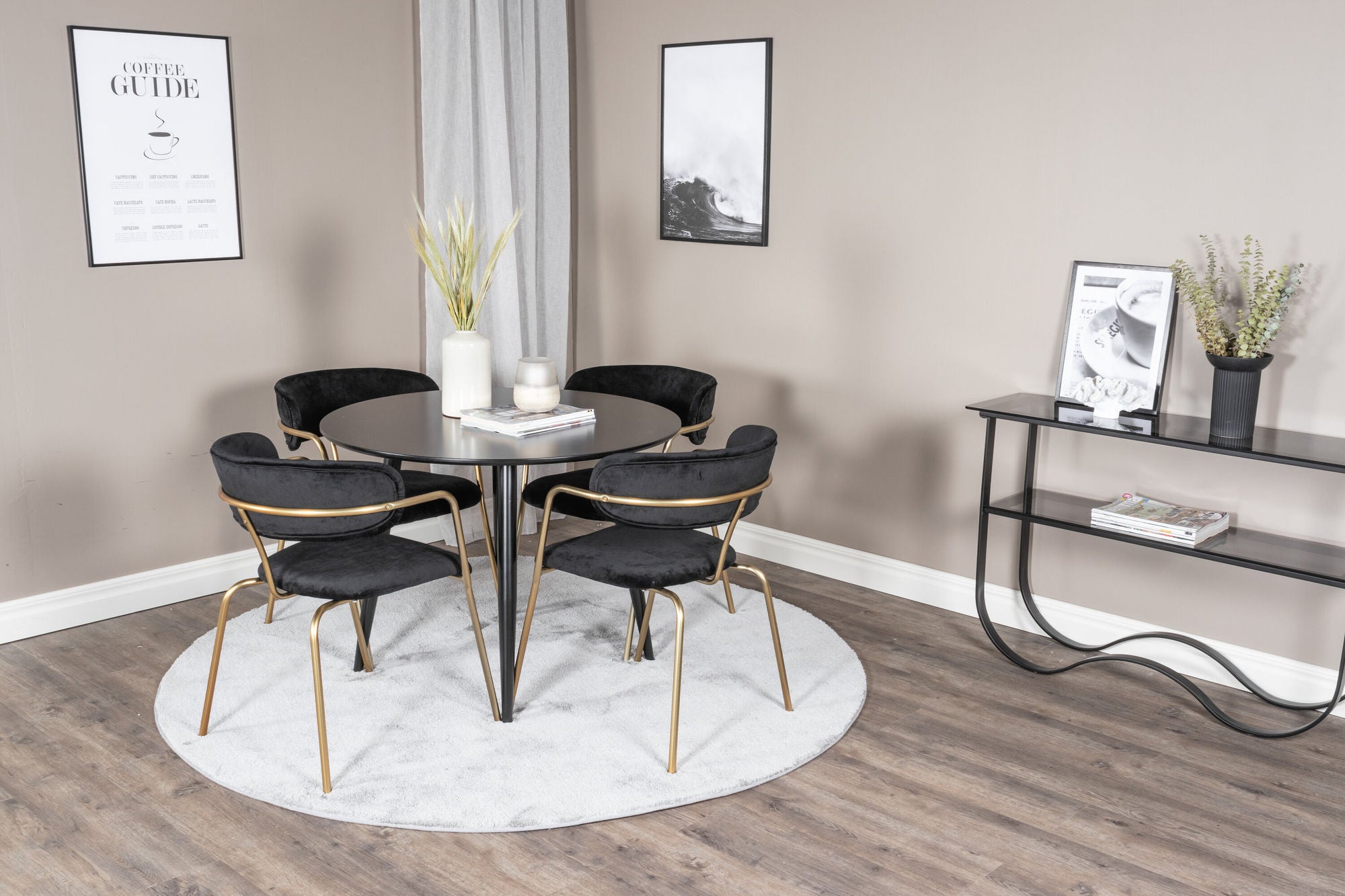 Venture Home Plaza Runt Matbord - Svart / Svart - ø100*H75 +Arrow armchair - Brass Legs - Black Velvet _4