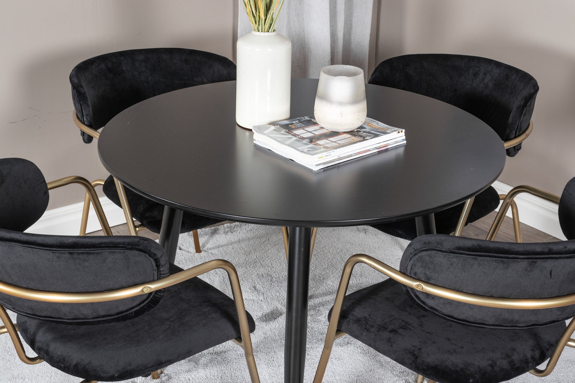 Venture Home Plaza Runt Matbord - Svart / Svart - ø100*H75 +Arrow armchair - Brass Legs - Black Velvet _4