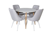 Venture Home Plaza Runt Matbord - Ek-Look / Vit - ø100*H75 +Velvet Deluxe Spisebordsstol - White Legs - Light Grey Fabric _4
