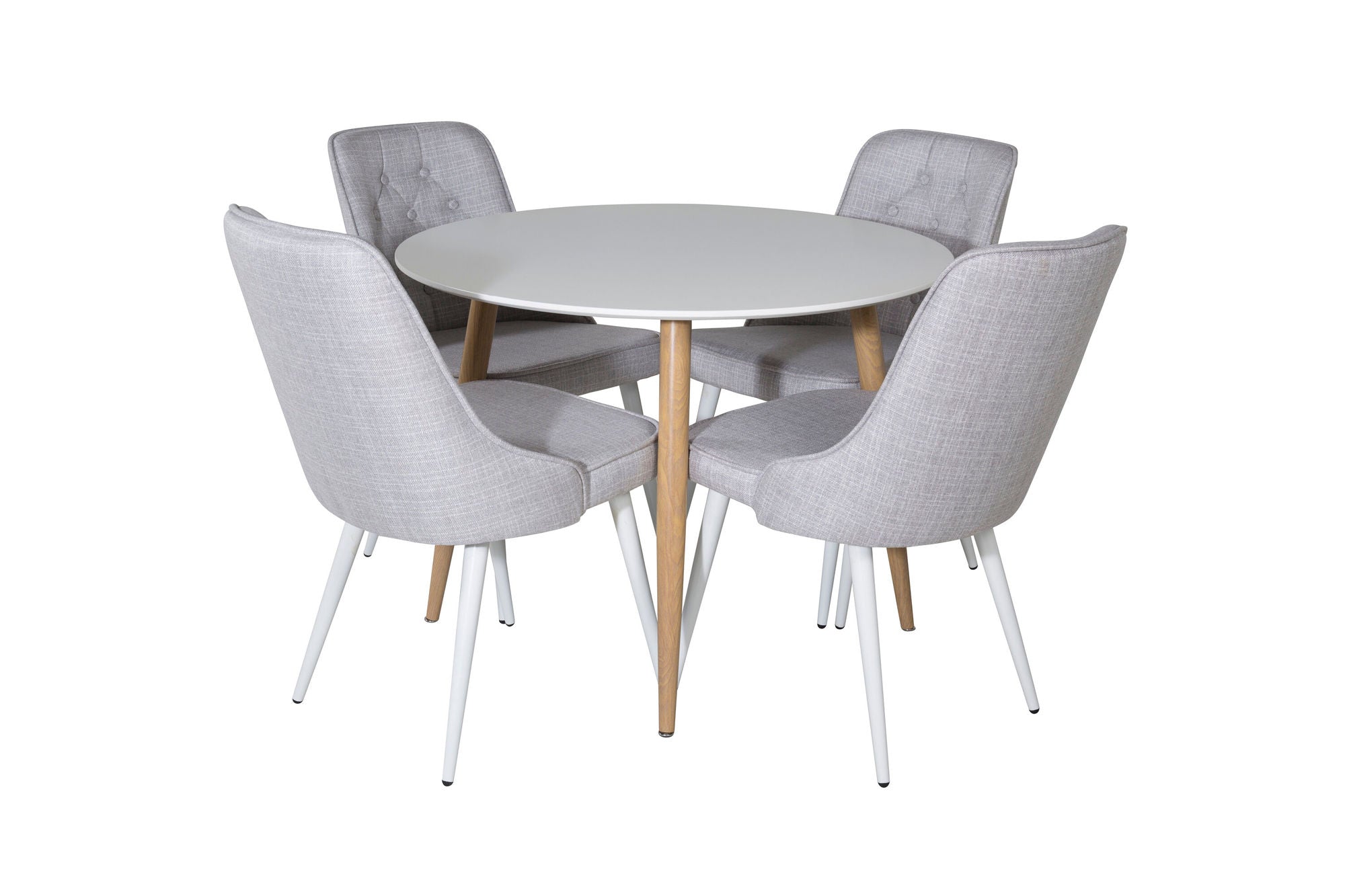 Venture Home Plaza Runt Matbord - Ek-Look / Vit - ø100*H75 +Velvet Deluxe Spisebordsstol - White Legs - Light Grey Fabric _4