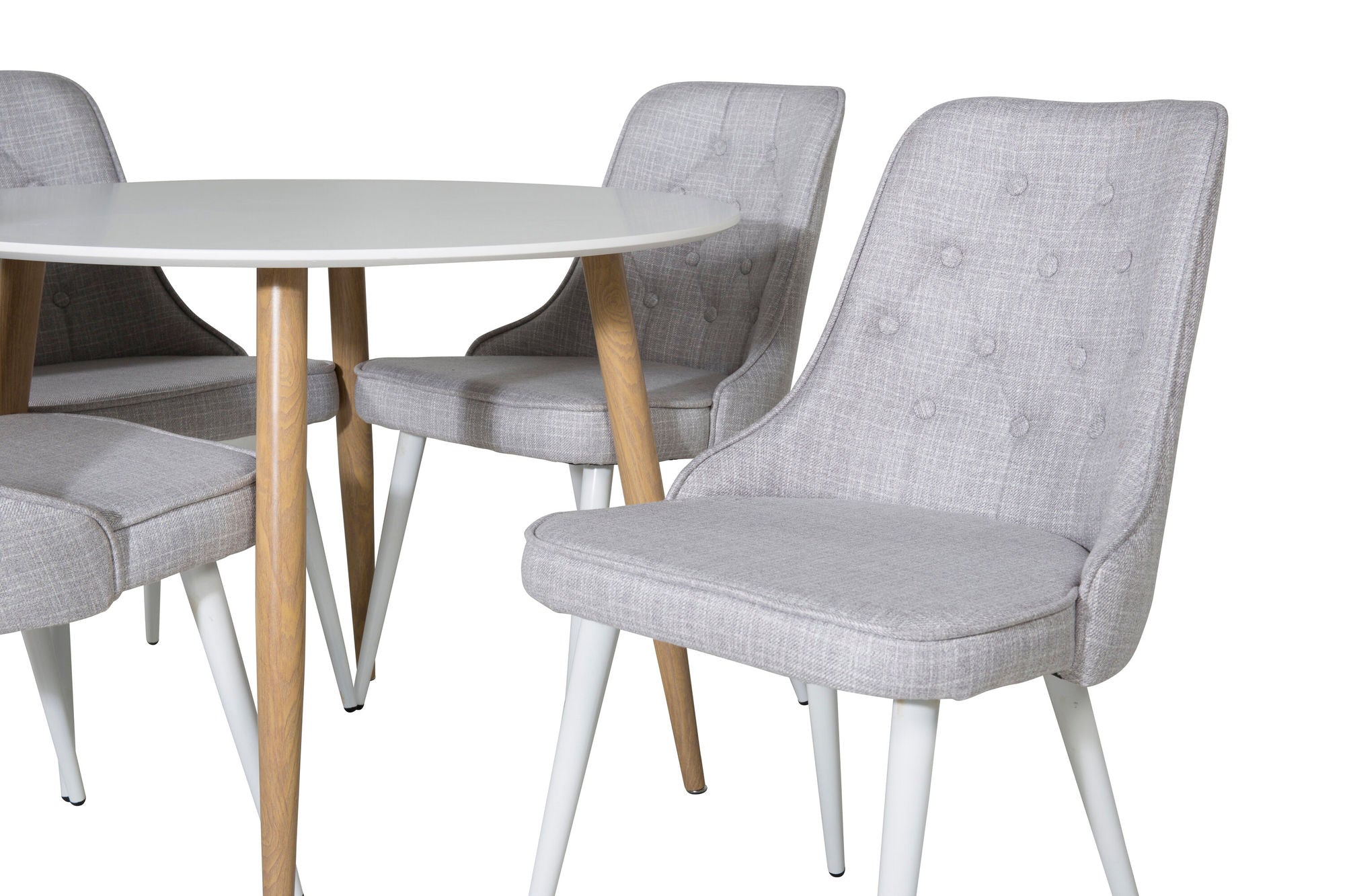Venture Home Plaza Runt Matbord - Ek-Look / Vit - ø100*H75 +Velvet Deluxe Spisebordsstol - White Legs - Light Grey Fabric _4