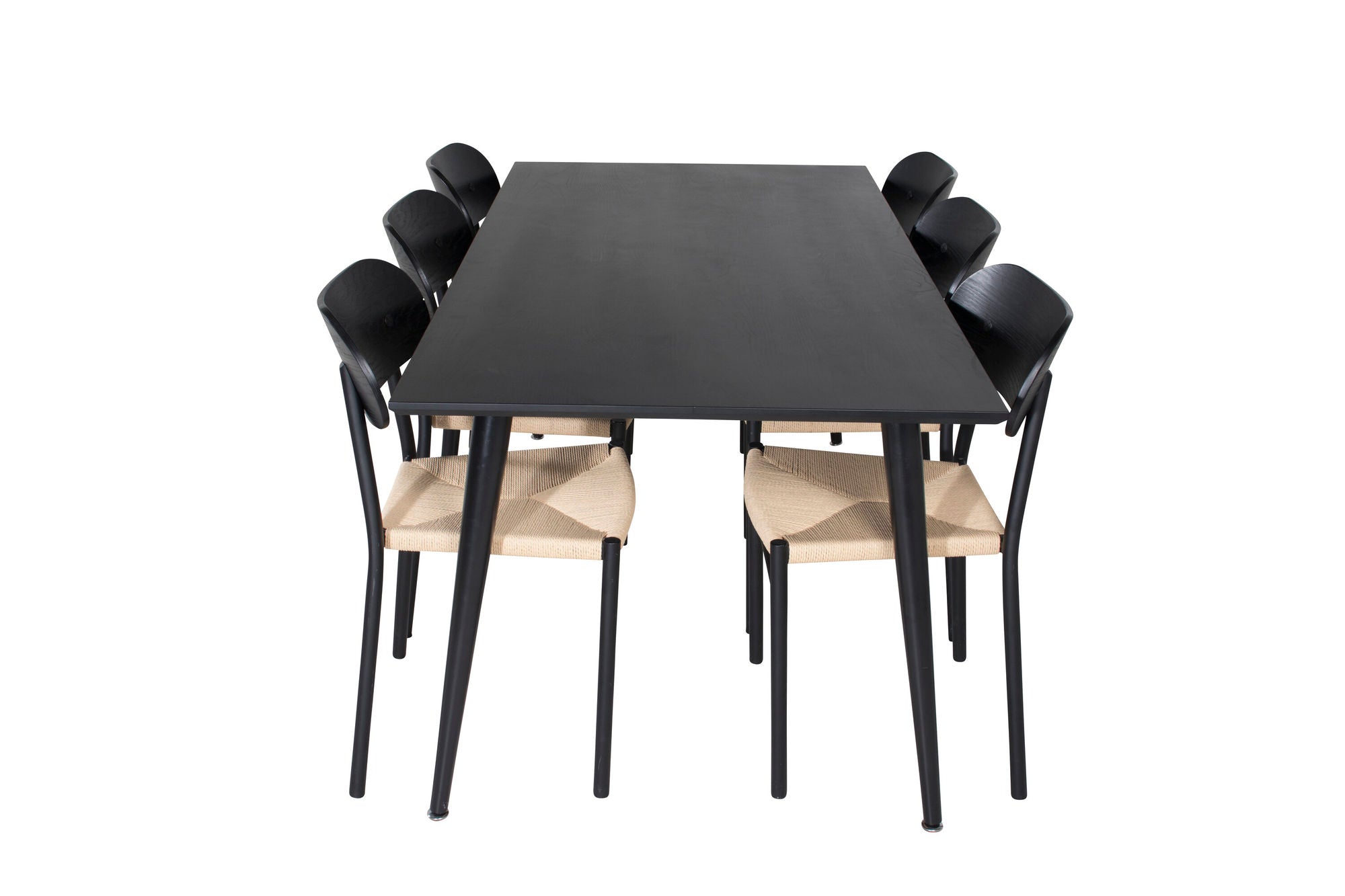Venture Home Dipp spisebord - 180*90cm - Black Veneer / all black legs +Polly Steel Spisebordsstol 2-pack, K/D, Black back light seat _6