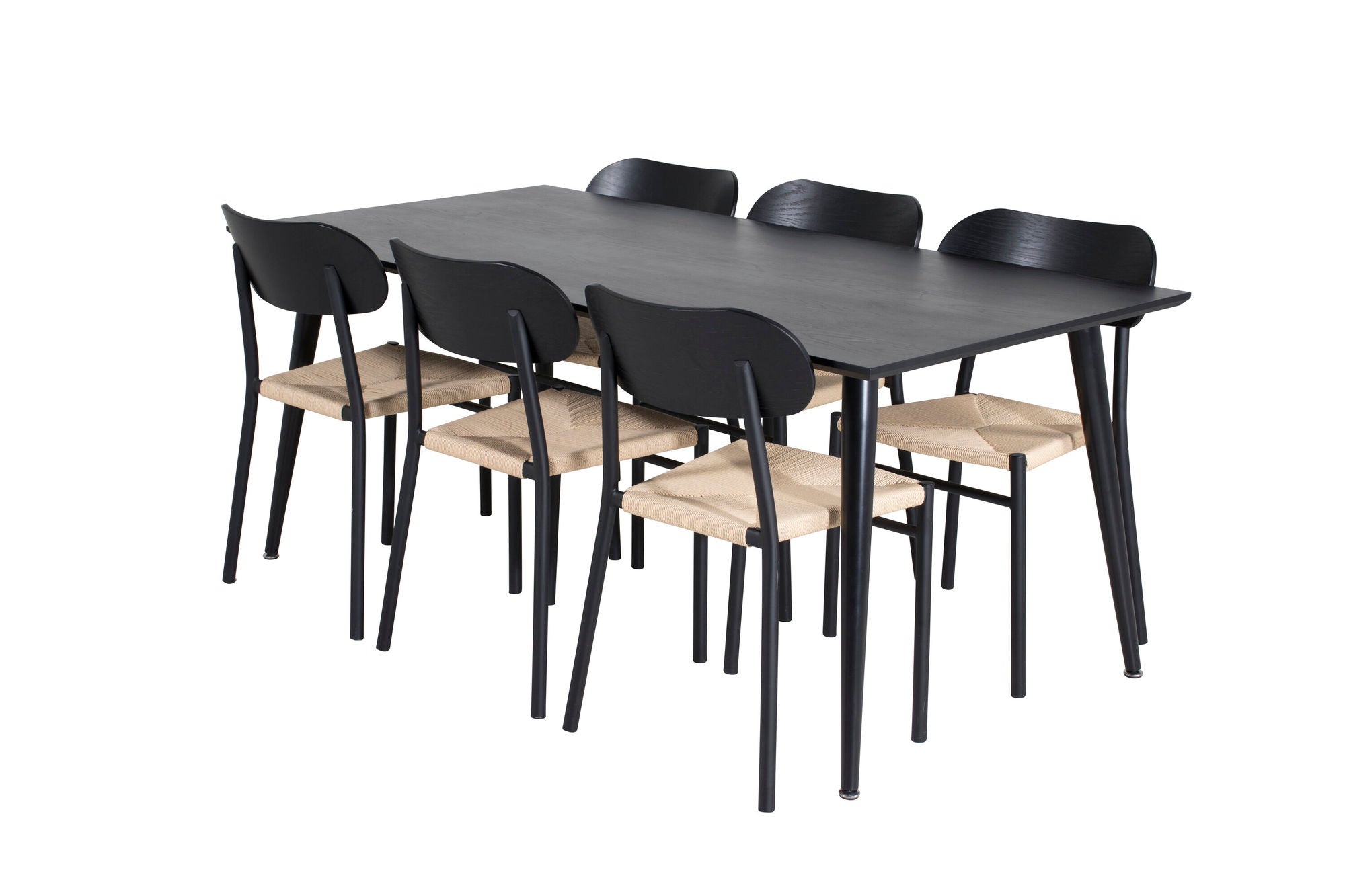 Venture Home Dipp spisebord - 180*90cm - Black Veneer / all black legs +Polly Steel Spisebordsstol 2-pack, K/D, Black back light seat _6