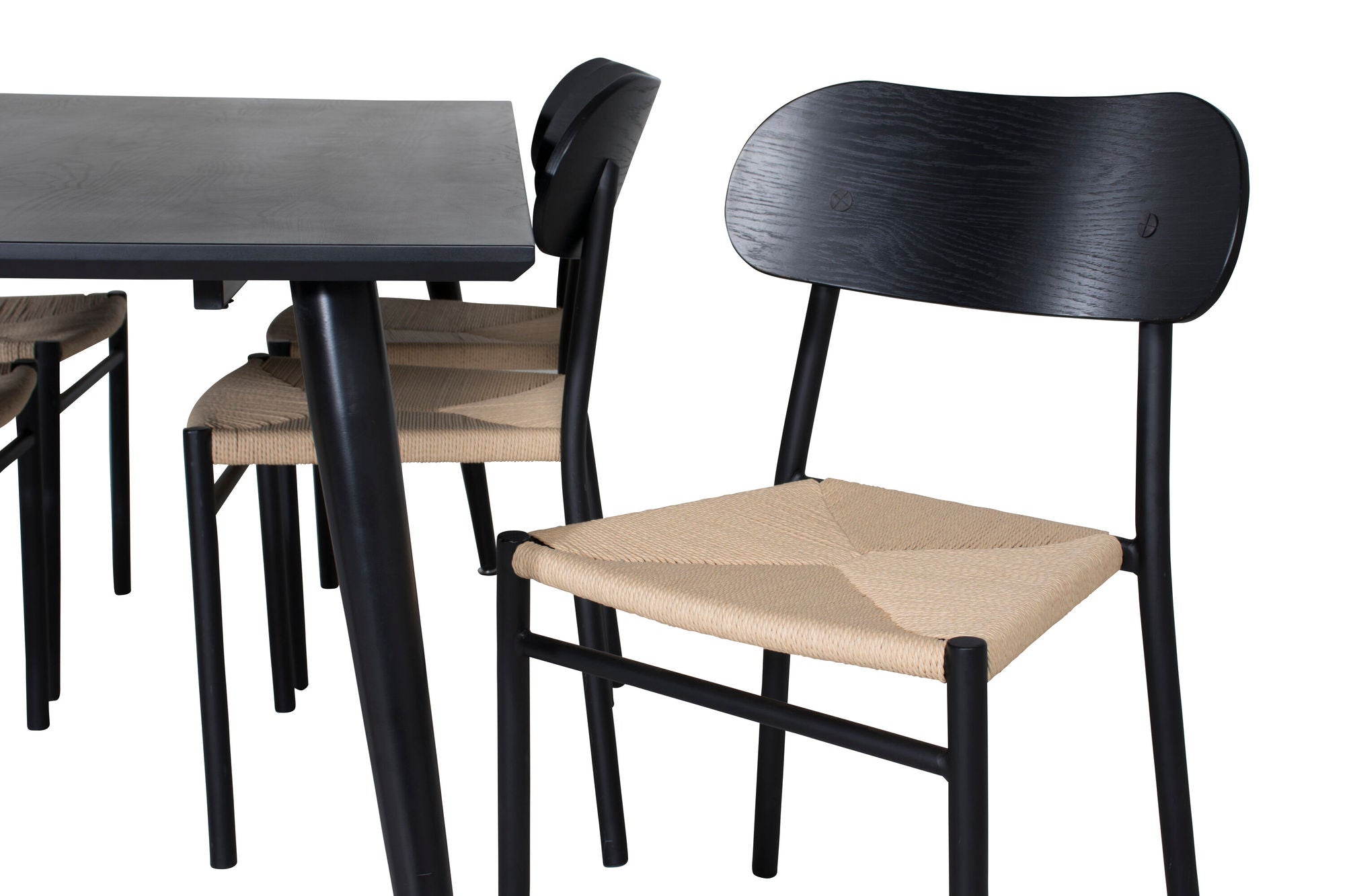 Venture Home Dipp spisebord - 180*90cm - Black Veneer / all black legs +Polly Steel Spisebordsstol 2-pack, K/D, Black back light seat _6