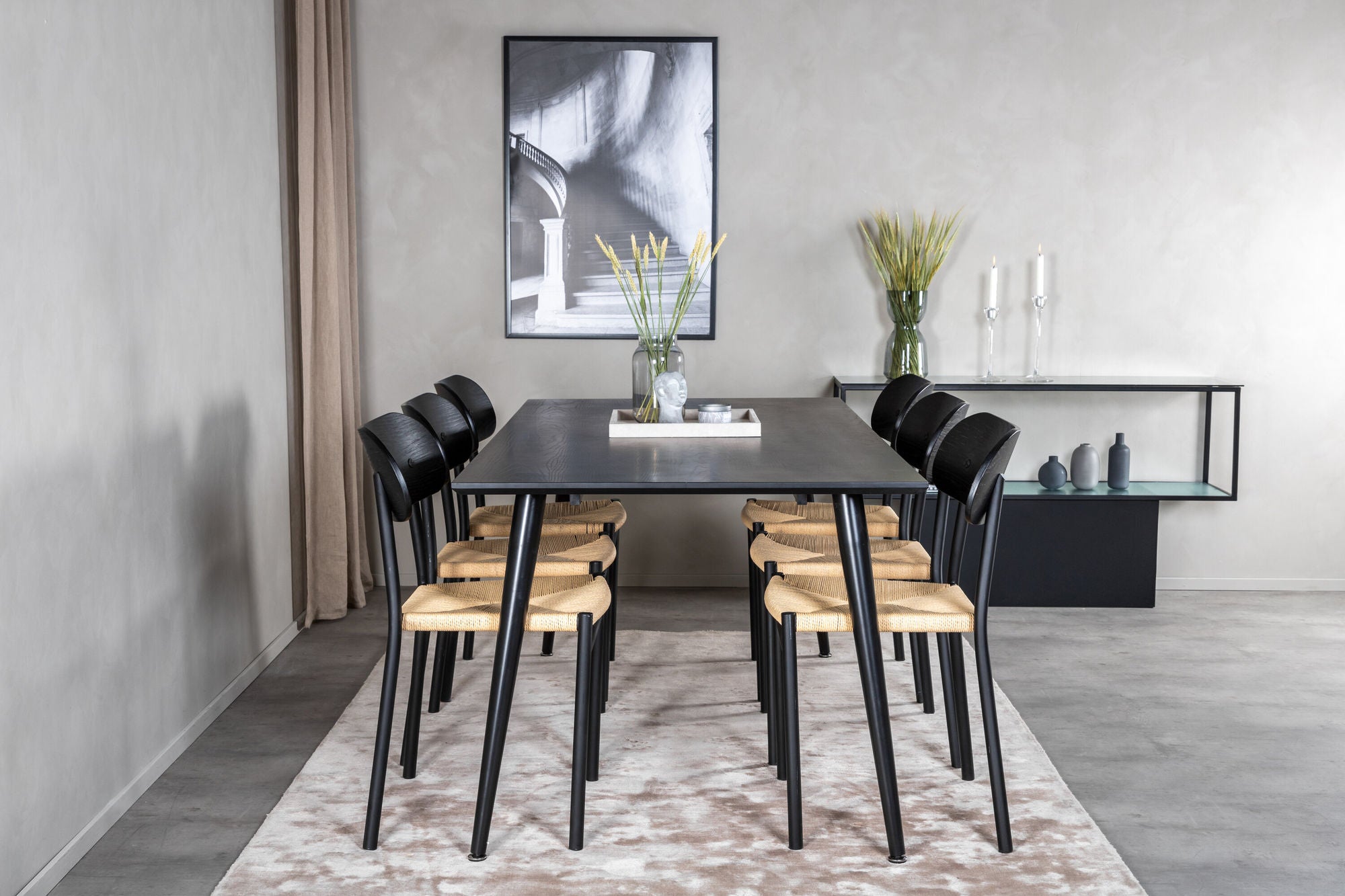 Venture Home Dipp spisebord - 180*90cm - Black Veneer / all black legs +Polly Steel Spisebordsstol 2-pack, K/D, Black back light seat _6