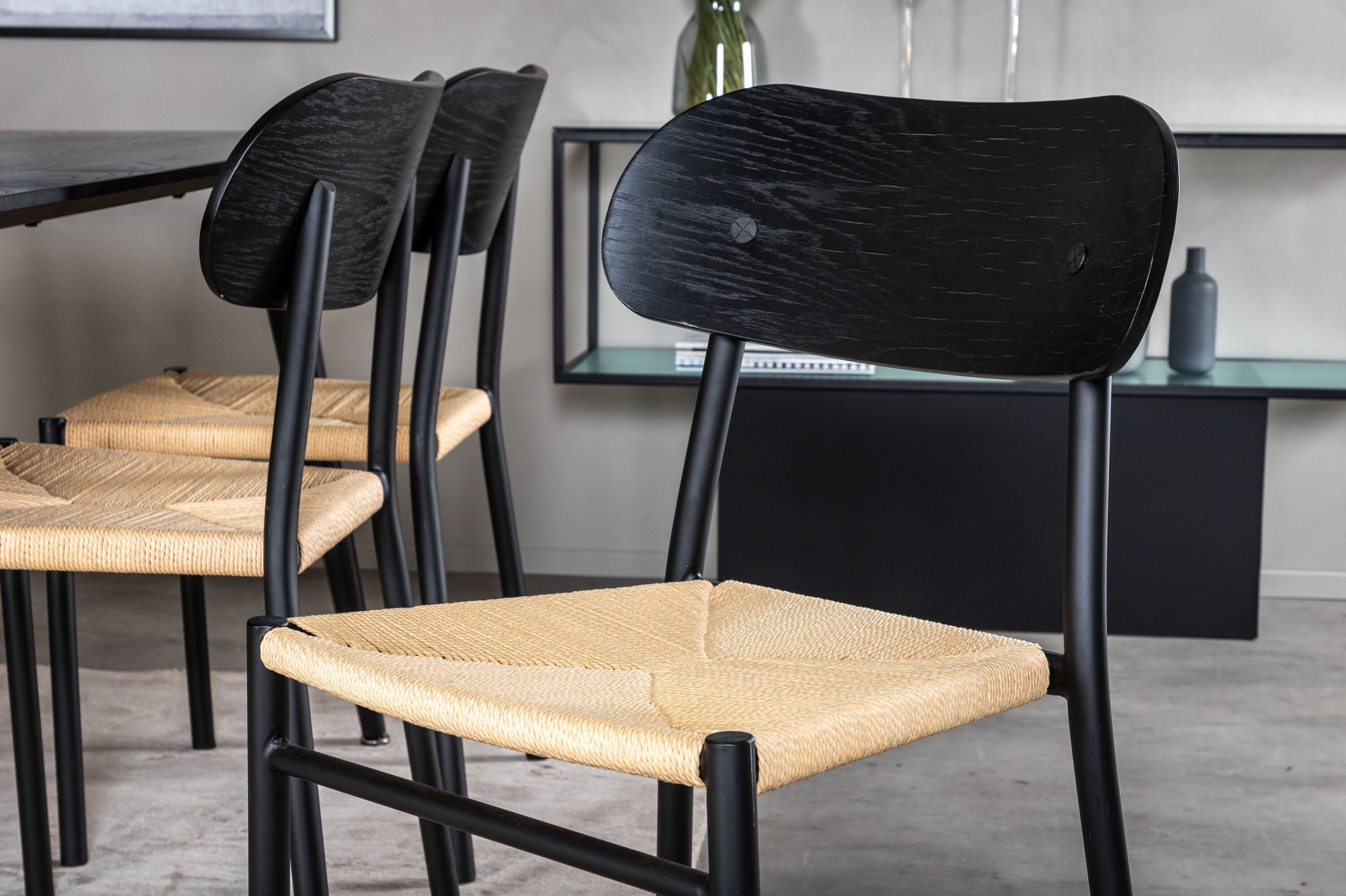 Venture Home Dipp spisebord - 180*90cm - Black Veneer / all black legs +Polly Steel Spisebordsstol 2-pack, K/D, Black back light seat _6