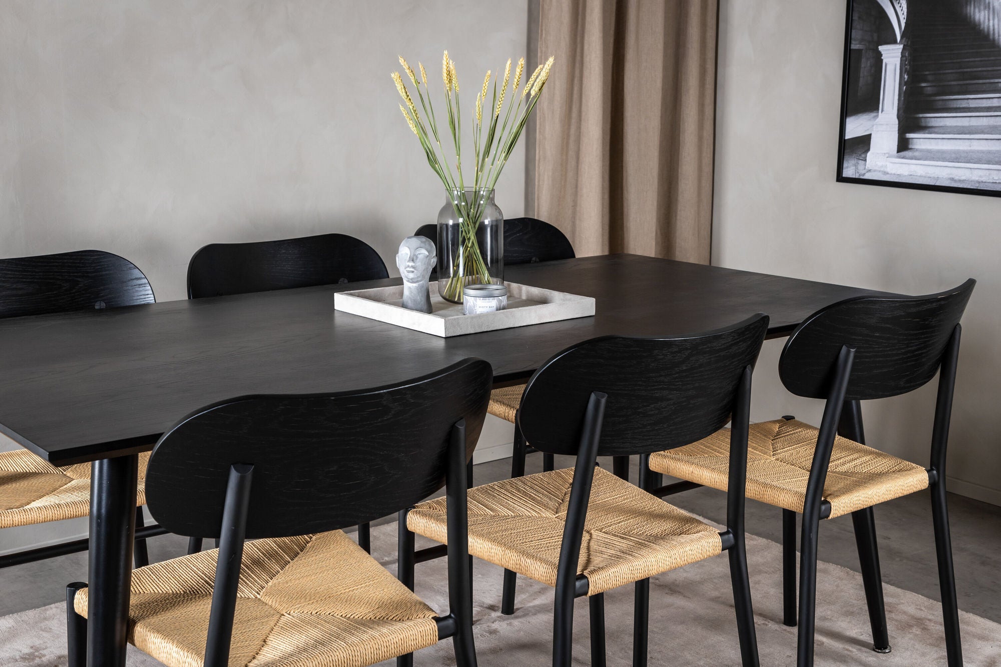 Venture Home Dipp spisebord - 180*90cm - Black Veneer / all black legs +Polly Steel Spisebordsstol 2-pack, K/D, Black back light seat _6