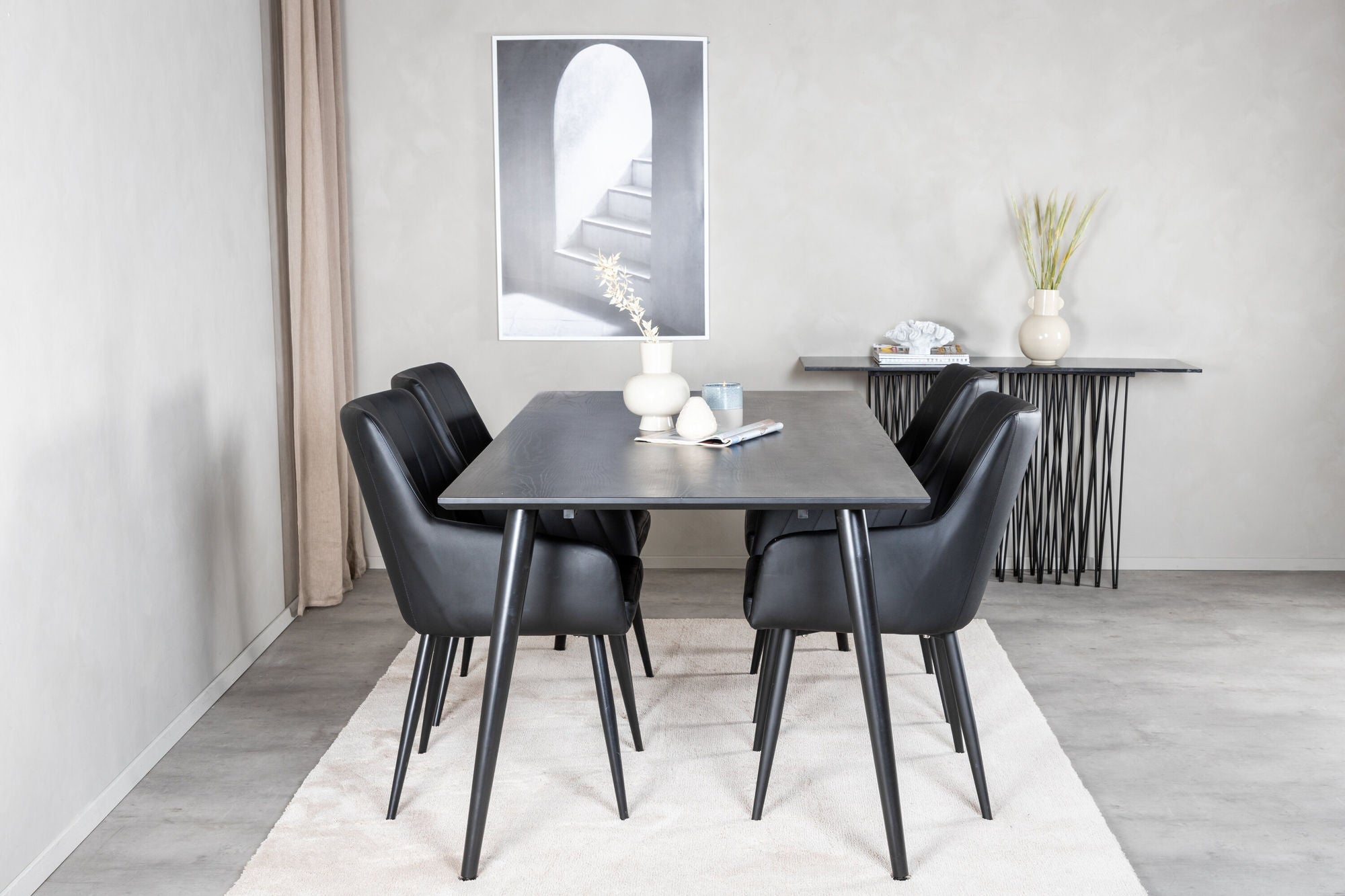 Venture Home Dipp spisebord - 180*90cm - Black Veneer / all black legs +Comfort - Dining chair 2-pack - black/Black _4