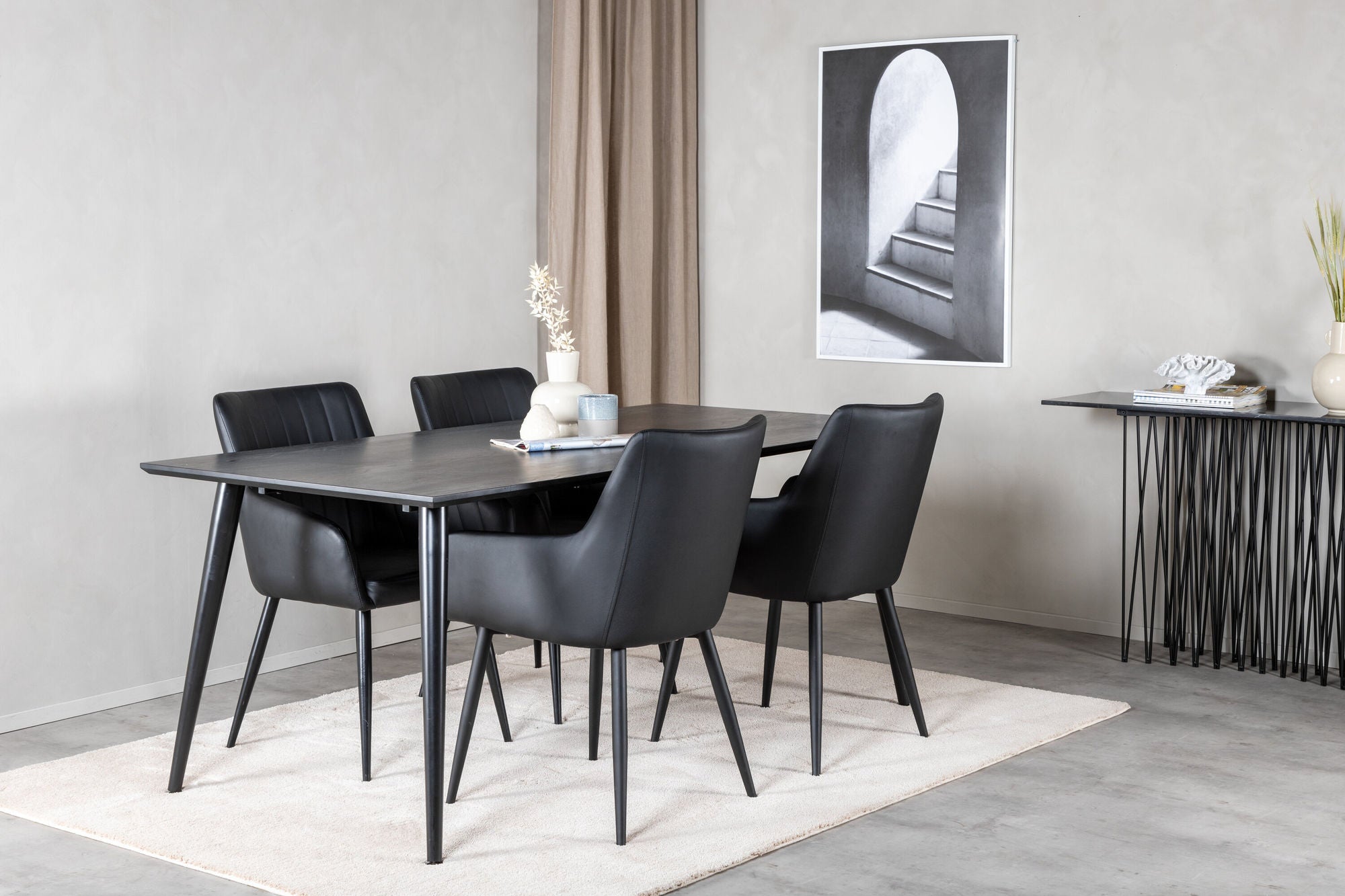 Venture Home Dipp spisebord - 180*90cm - Black Veneer / all black legs +Comfort - Dining chair 2-pack - black/Black _4