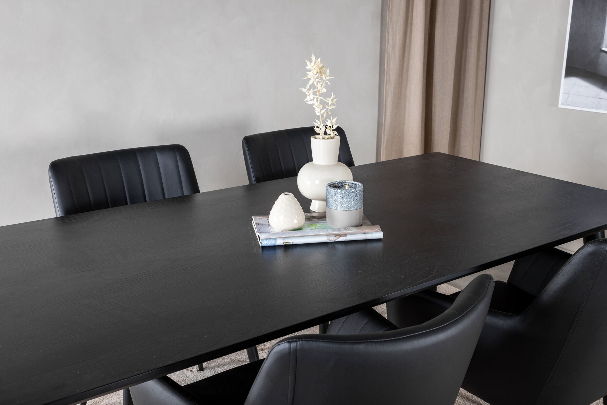 Venture Home Dipp spisebord - 180*90cm - Black Veneer / all black legs +Comfort - Dining chair 2-pack - black/Black _4