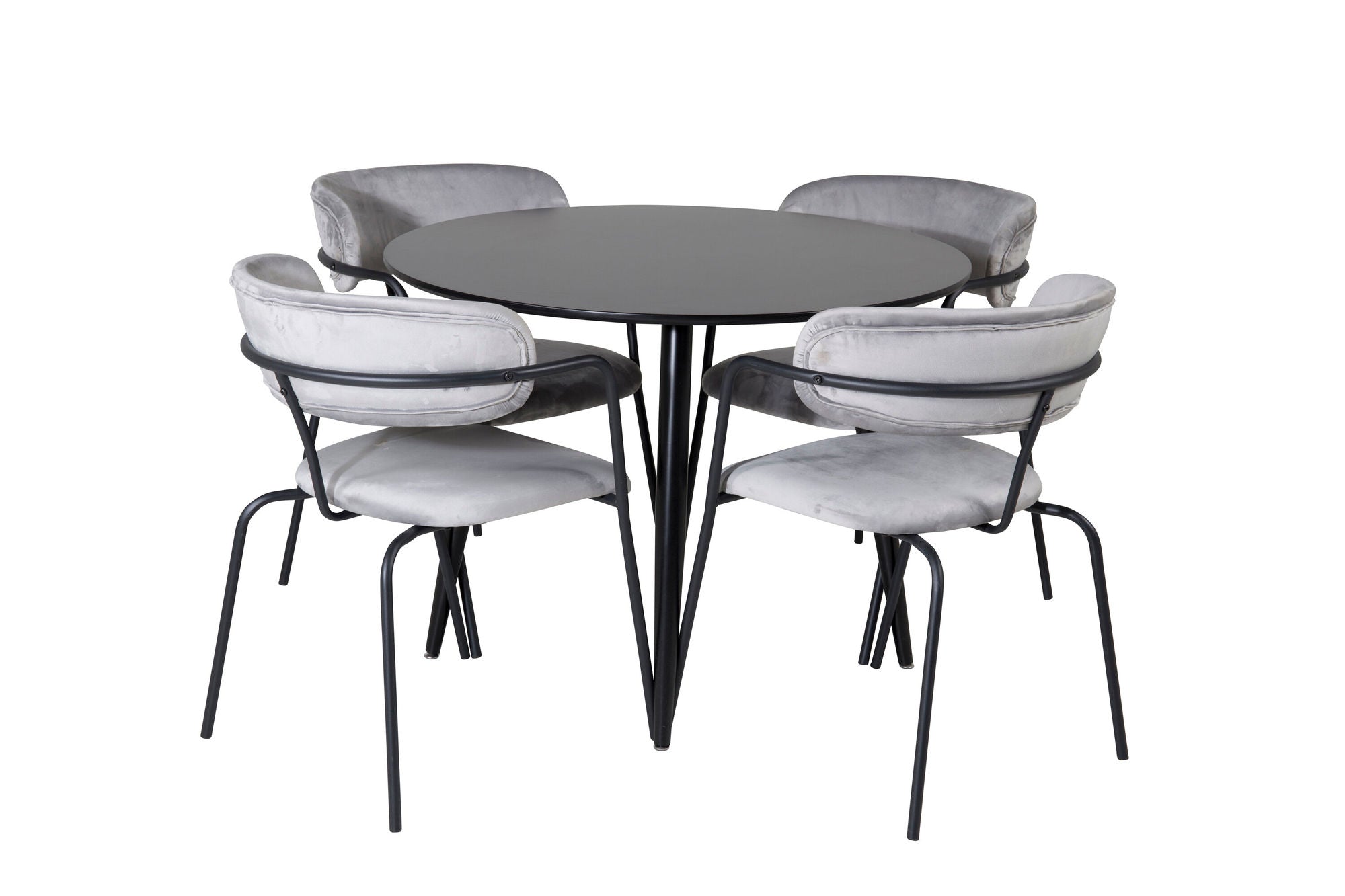 Venture Home Plaza Runt Matbord - Svart / Svart - ø100*H75 +Arrow armchair - Black Legs - Grey Velvet _4