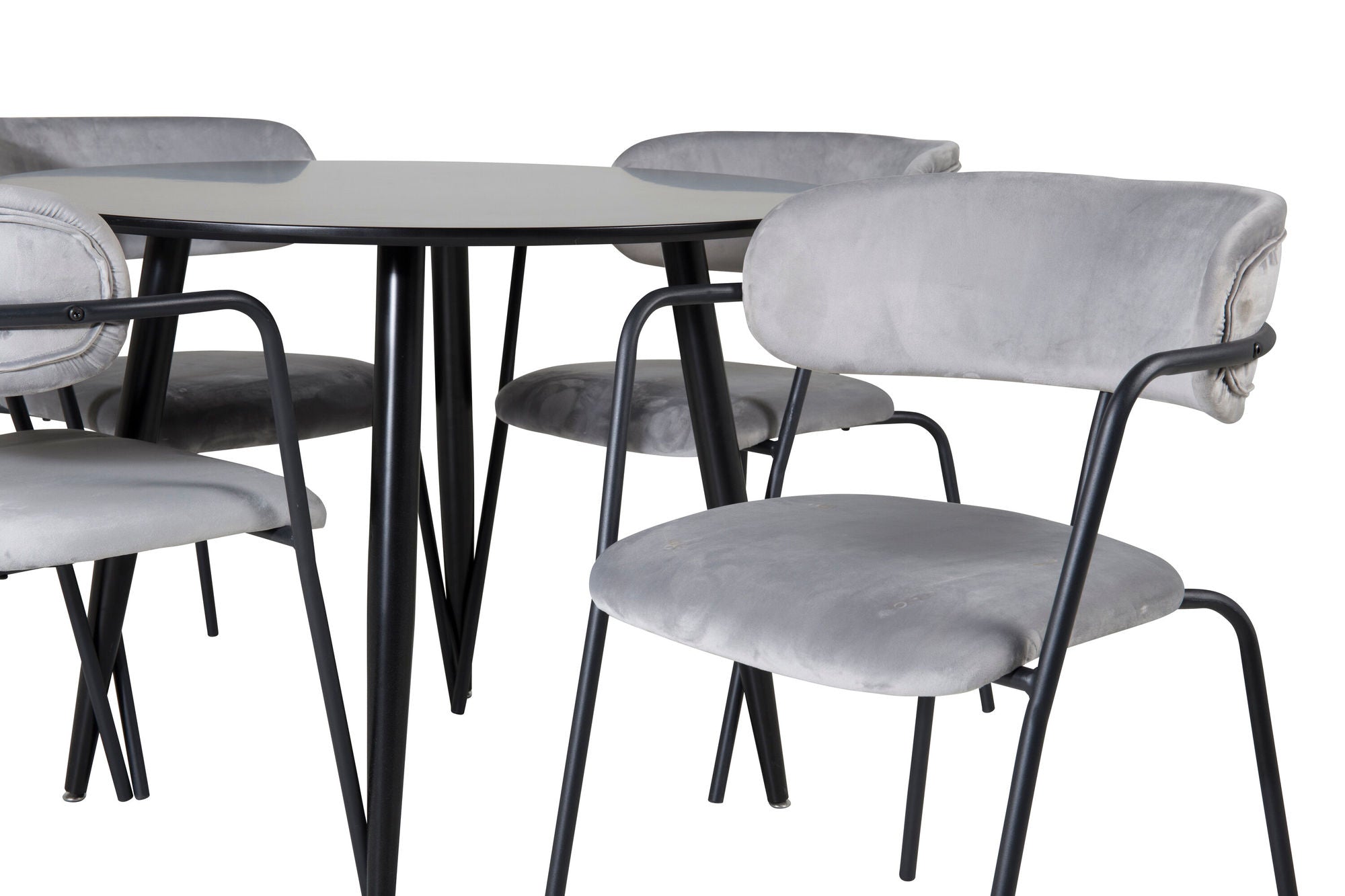 Venture Home Plaza Runt Matbord - Svart / Svart - ø100*H75 +Arrow armchair - Black Legs - Grey Velvet _4