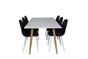 Venture Home Polar Matbord - Ek-Look / Vit- 180*90*H75 +Polar Spisebordsstol - White Legs - Black Fabric _6