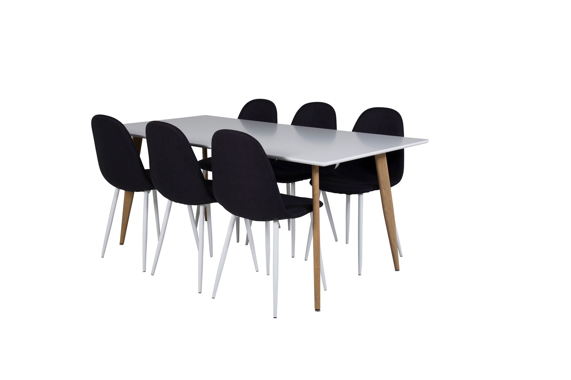 Venture Home Polar Matbord - Ek-Look / Vit- 180*90*H75 +Polar Spisebordsstol - White Legs - Black Fabric _6
