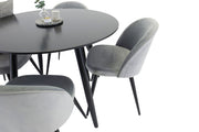 Venture Home Plaza Runt Matbord - Svart / Svart - ø100*H75 +Velvet Spisebordsstol - Light Grey / Black _4