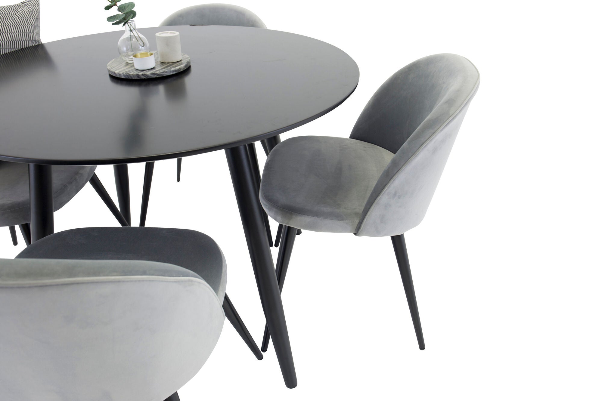 Venture Home Plaza Runt Matbord - Svart / Svart - ø100*H75 +Velvet Spisebordsstol - Light Grey / Black _4