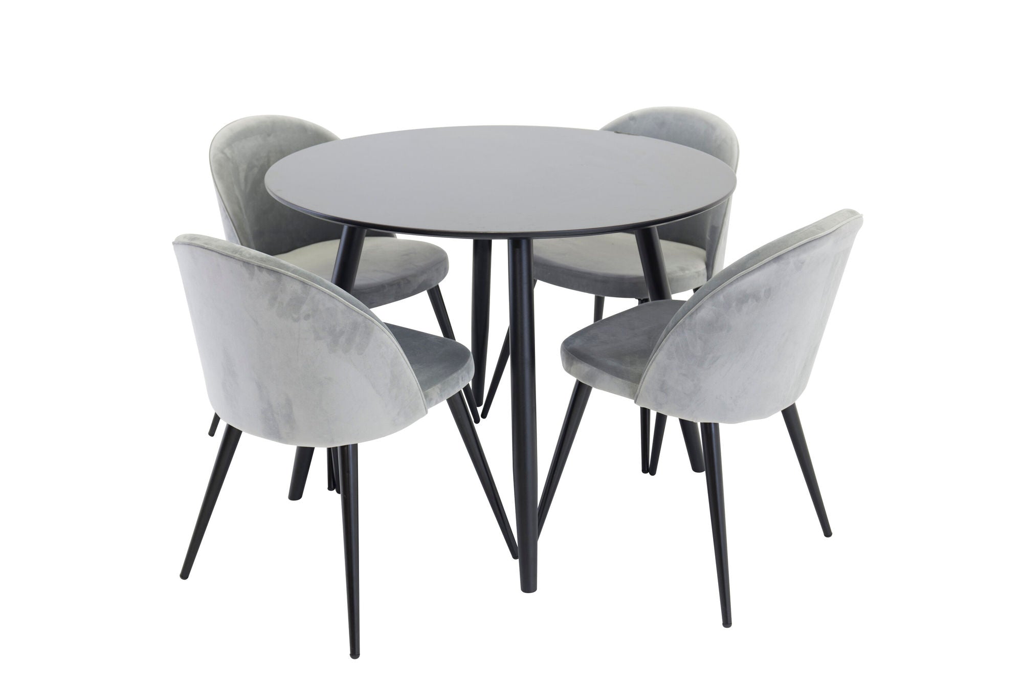 Venture Home Plaza Runt Matbord - Svart / Svart - ø100*H75 +Velvet Spisebordsstol - Light Grey / Black _4