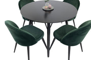 Venture Home Plaza Runt Matbord - Svart / Svart - ø100*H75 +Velvet Spisebordsstol - Green / Black _4