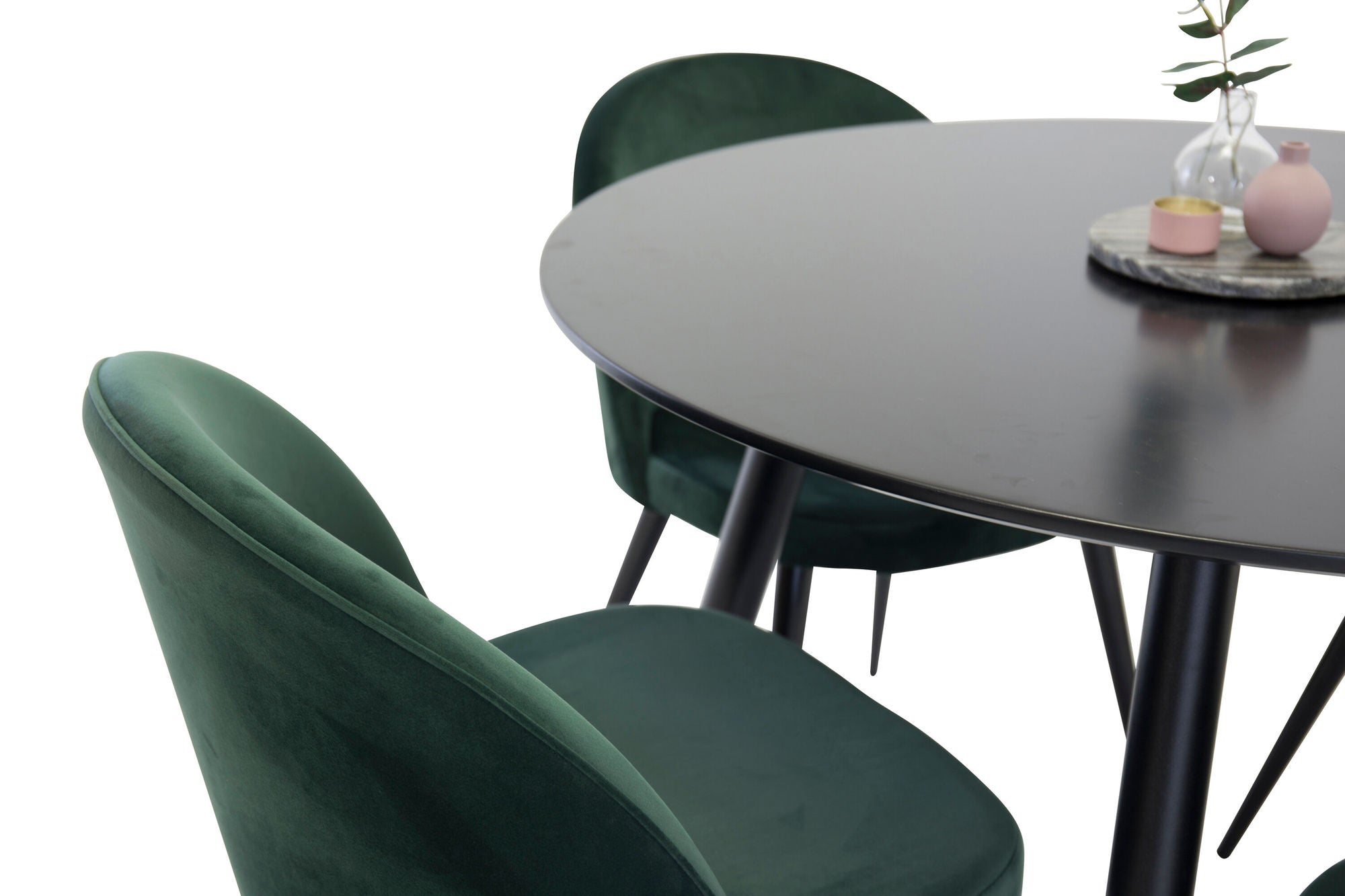 Venture Home Plaza Runt Matbord - Svart / Svart - ø100*H75 +Velvet Spisebordsstol - Green / Black _4