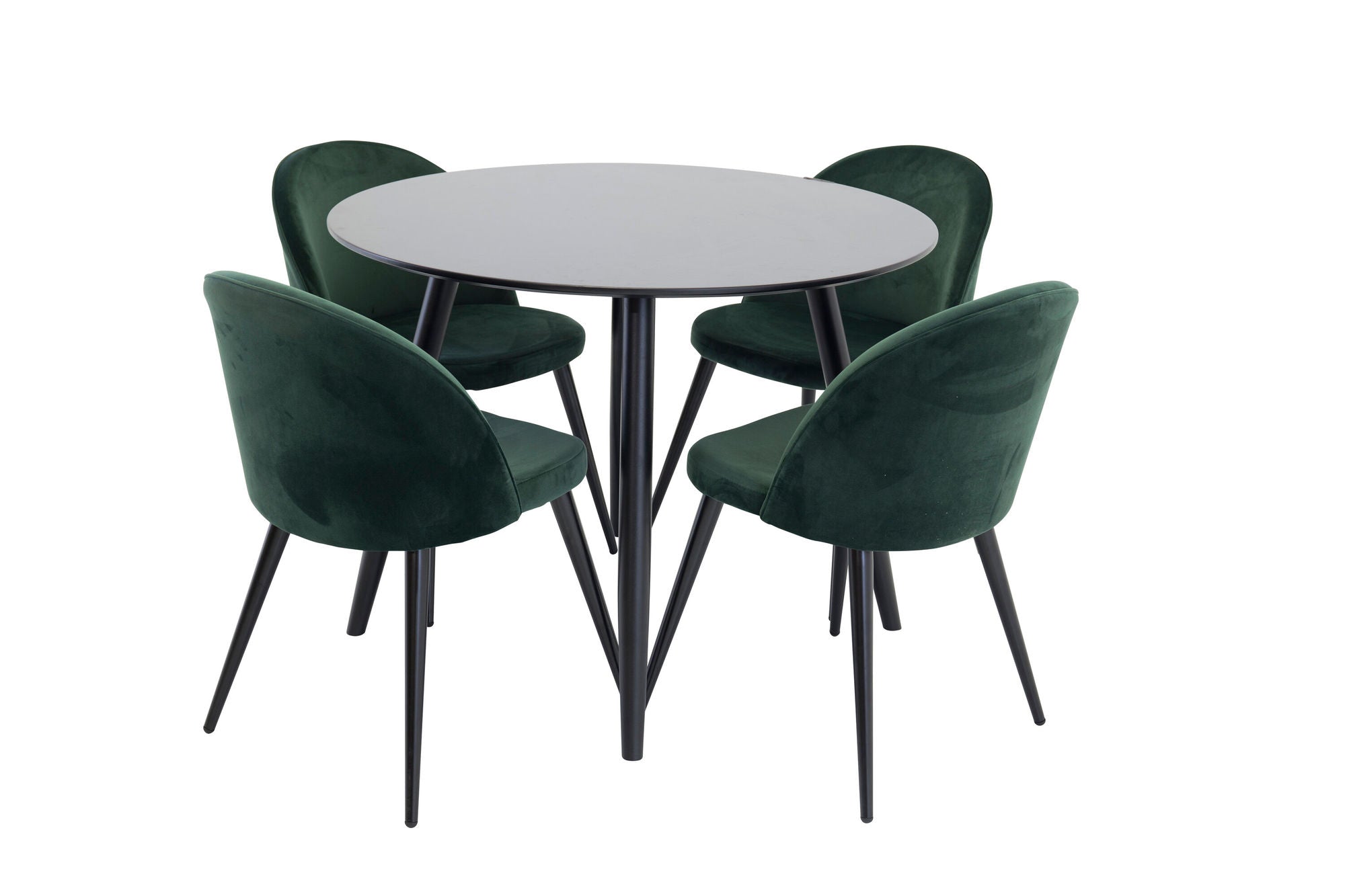 Venture Home Plaza Runt Matbord - Svart / Svart - ø100*H75 +Velvet Spisebordsstol - Green / Black _4