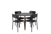 Venture Home Plaza rund bord 100 cm - Black Top - Walnut legs +Polly Spisebordsstol 2-pack - Black / Black _4